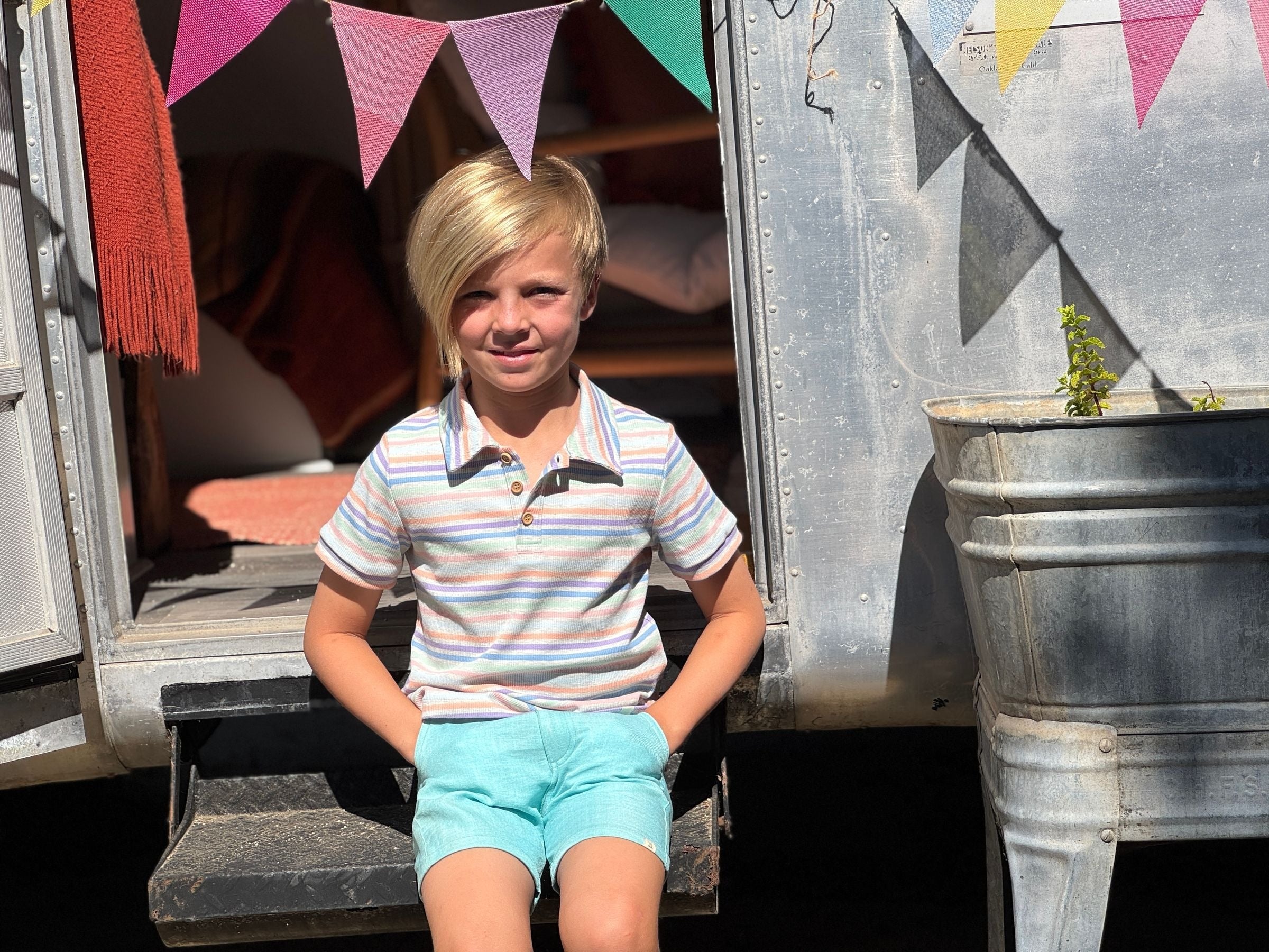 Me & Henry Shipping Polo | Peach Multi Stripe