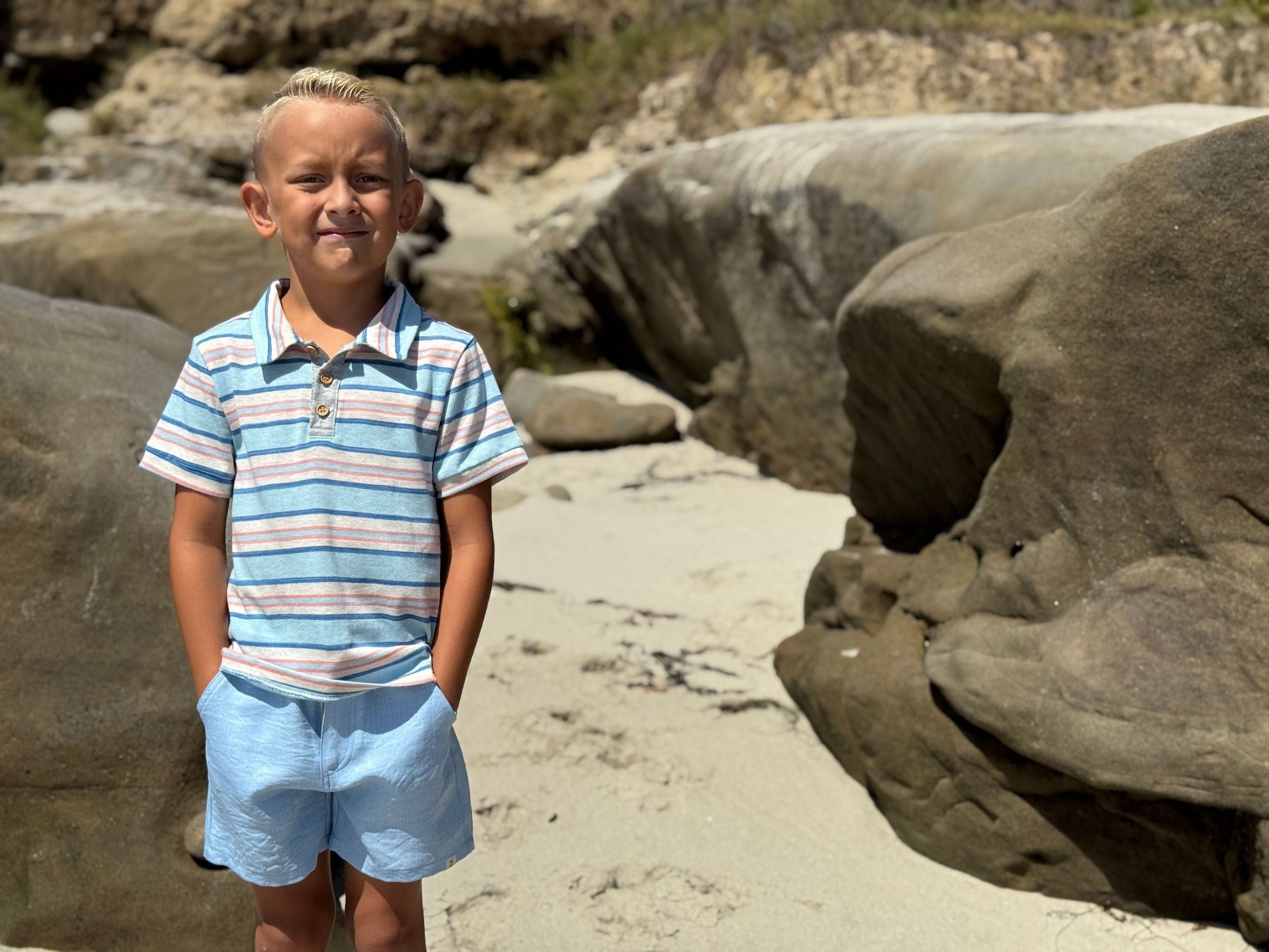 Me & Henry Polreath Polo | Blue/Pink Stripe