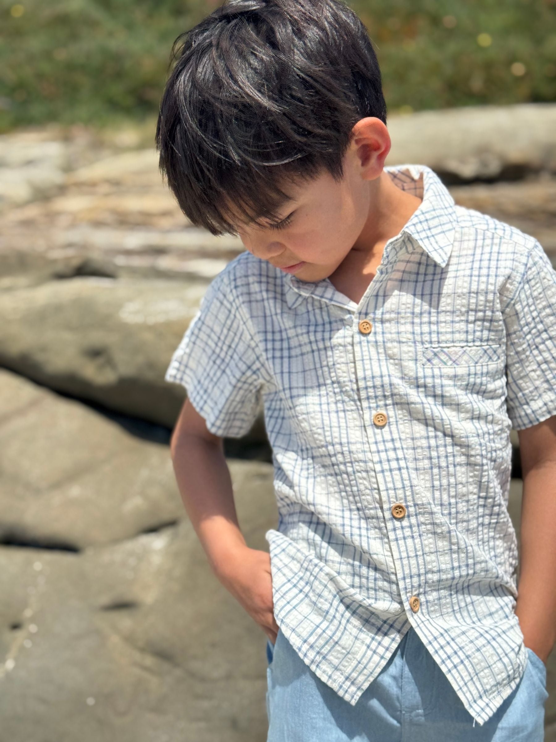 Me & Henry Newport Woven Shirt | Chambray/Cream Plaid