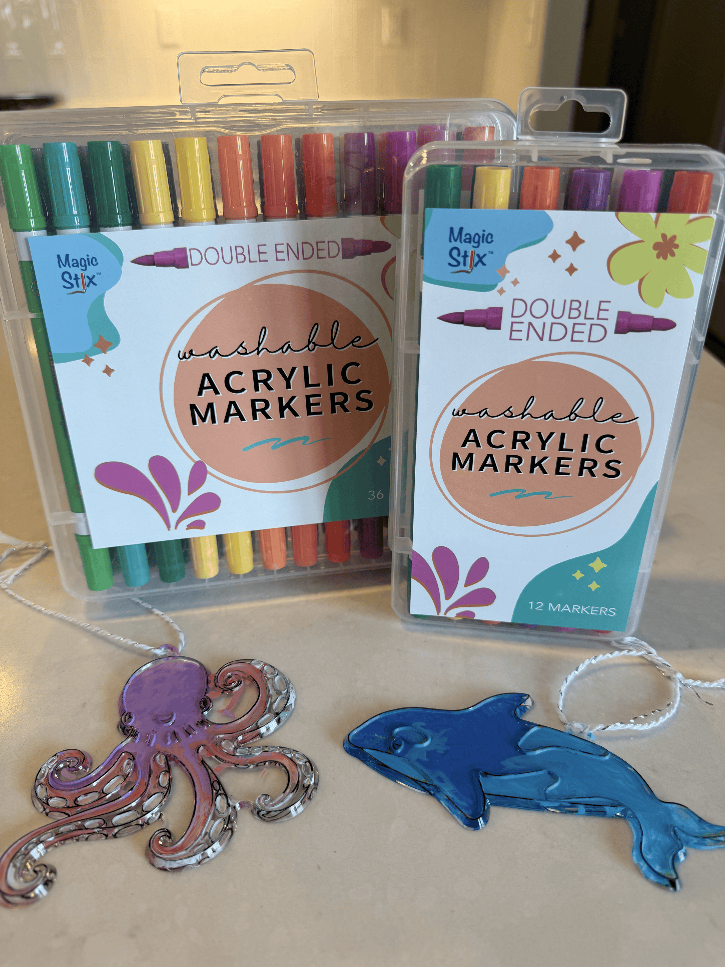 The Pencil Grip Magic Stix, Double-Ended Washable Acrylic Markers– Dual Tip (Bullet + Fine), 24 Pack
