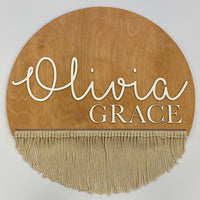 Sugar + Maple Round Personalized Name Sign | Macrame