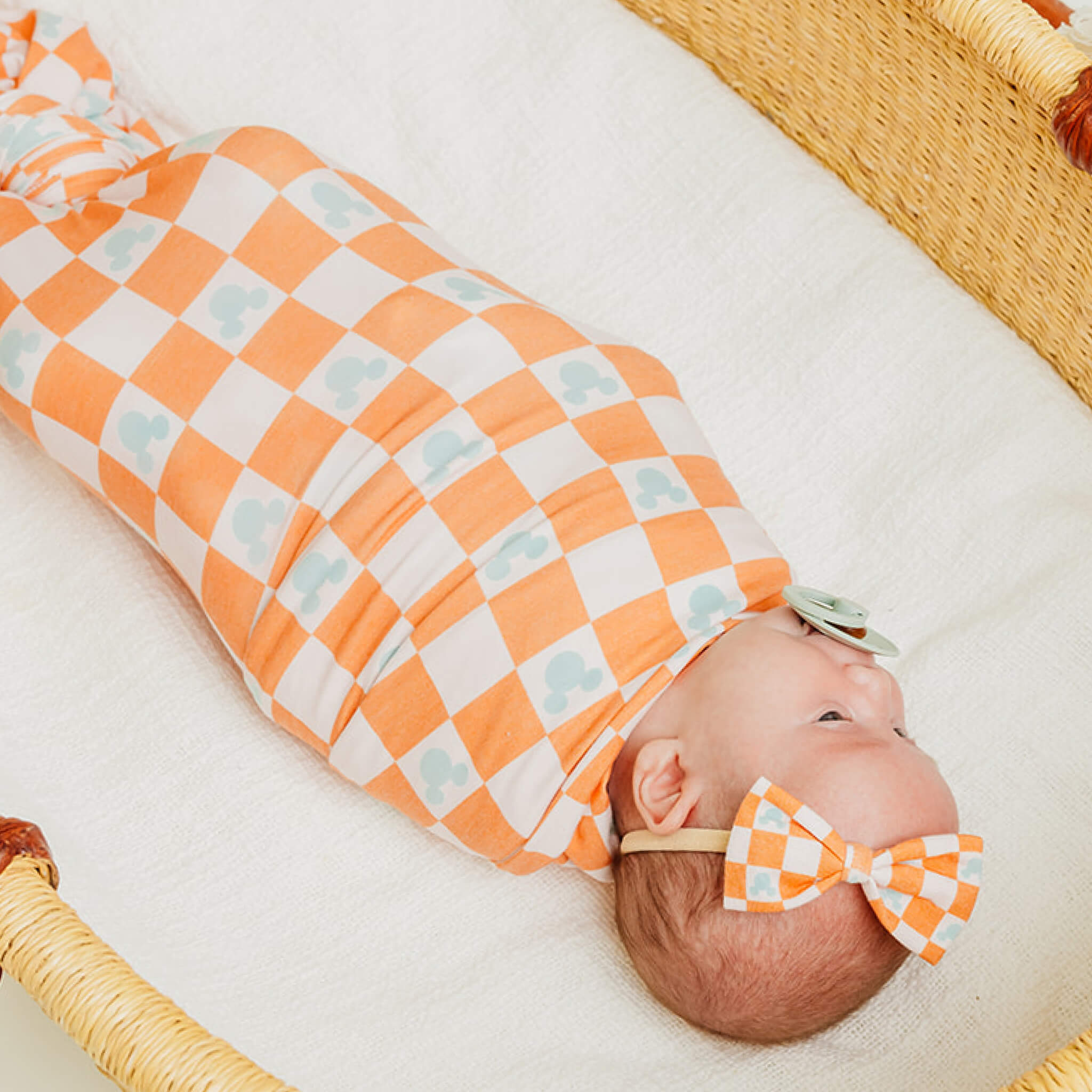 Copper Pearl Knit Swaddle Blanket | Mickey Mouse Check