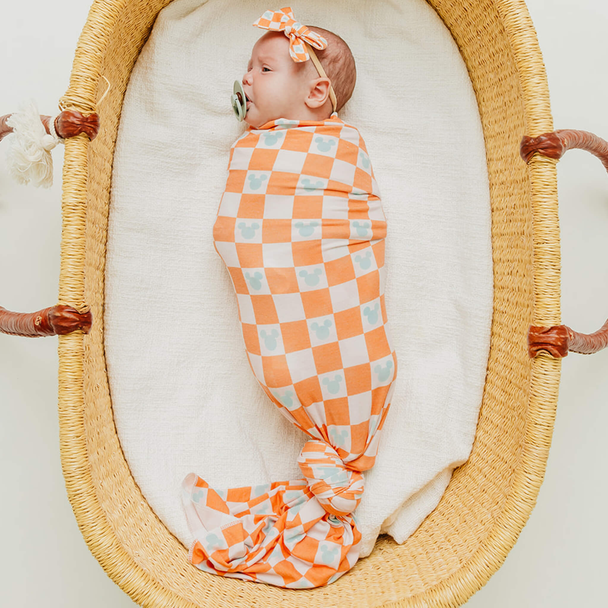 Copper Pearl Knit Swaddle Blanket | Mickey Mouse Check
