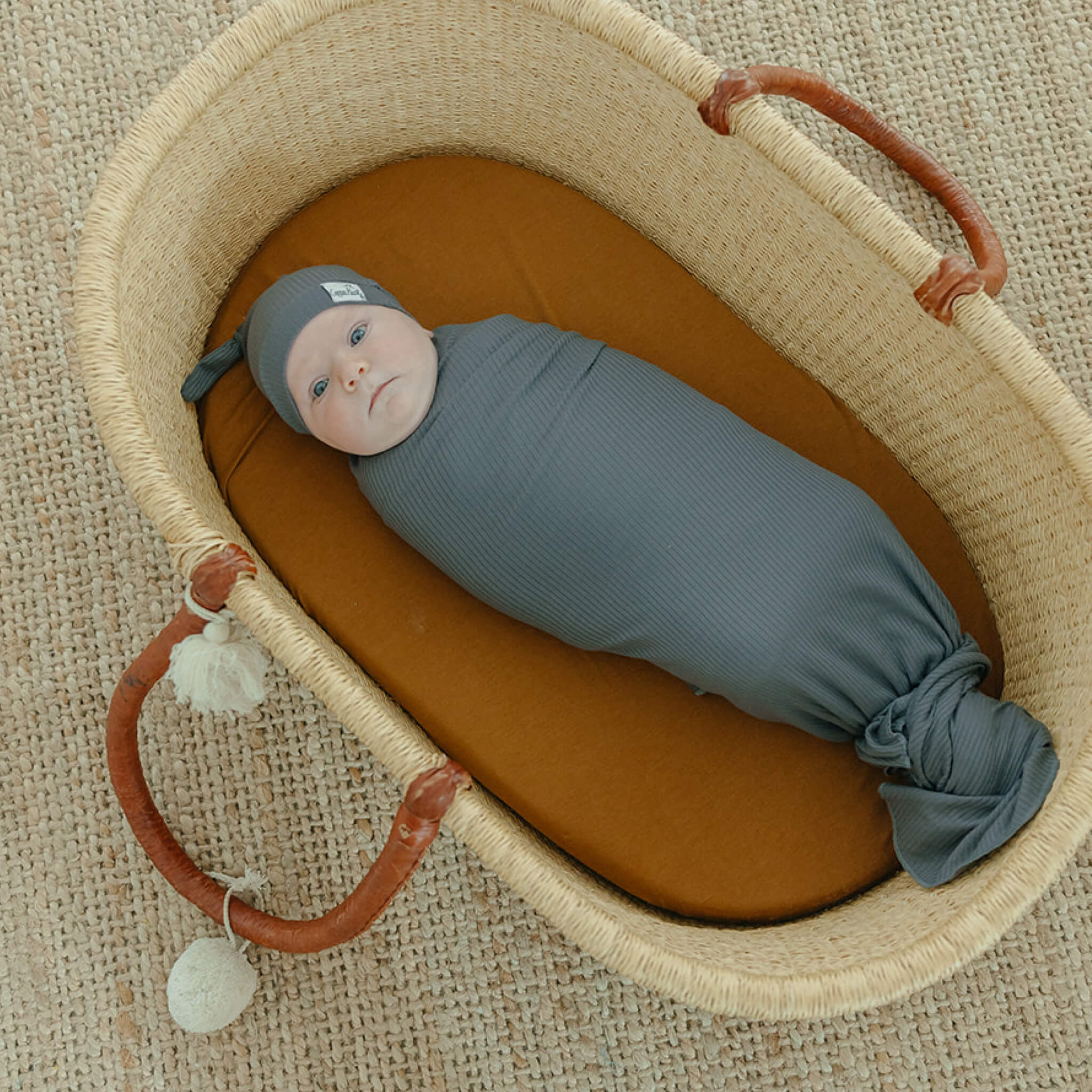 Copper Pearl Rib Knit Swaddle Blanket | Moss