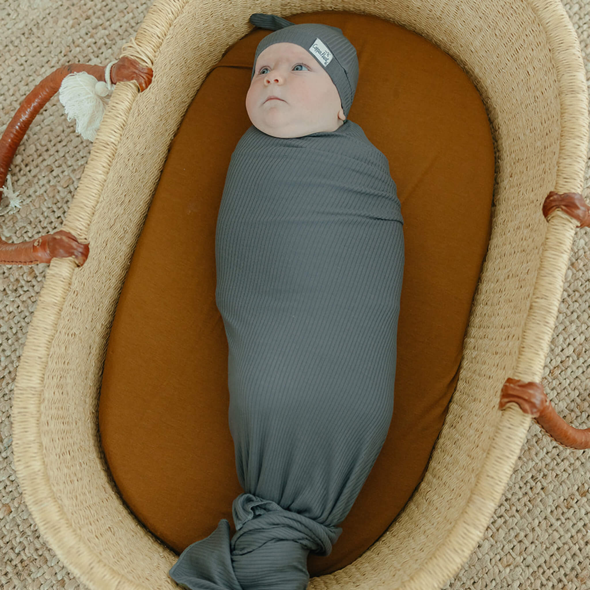 Copper Pearl Rib Knit Swaddle Blanket | Moss
