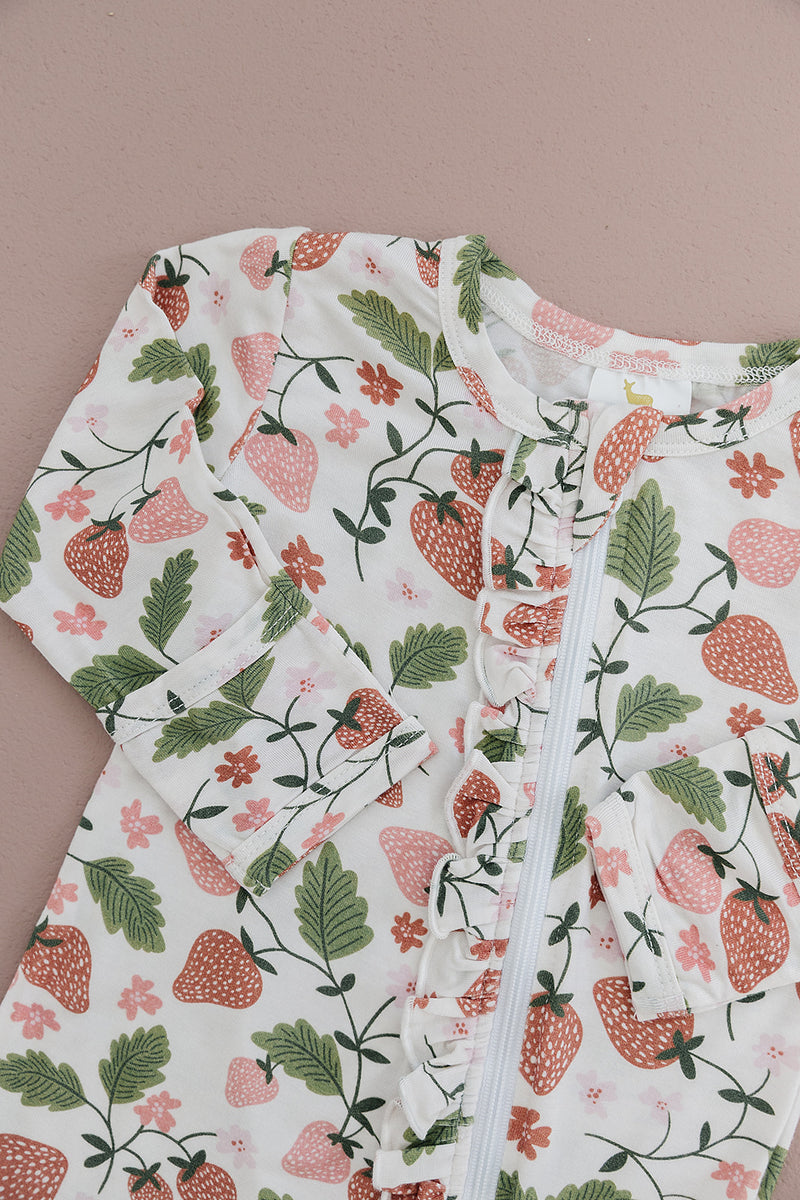 Velvet Fawn Modal Zipper Pajama | Strawberry Sugar (Ruffle)