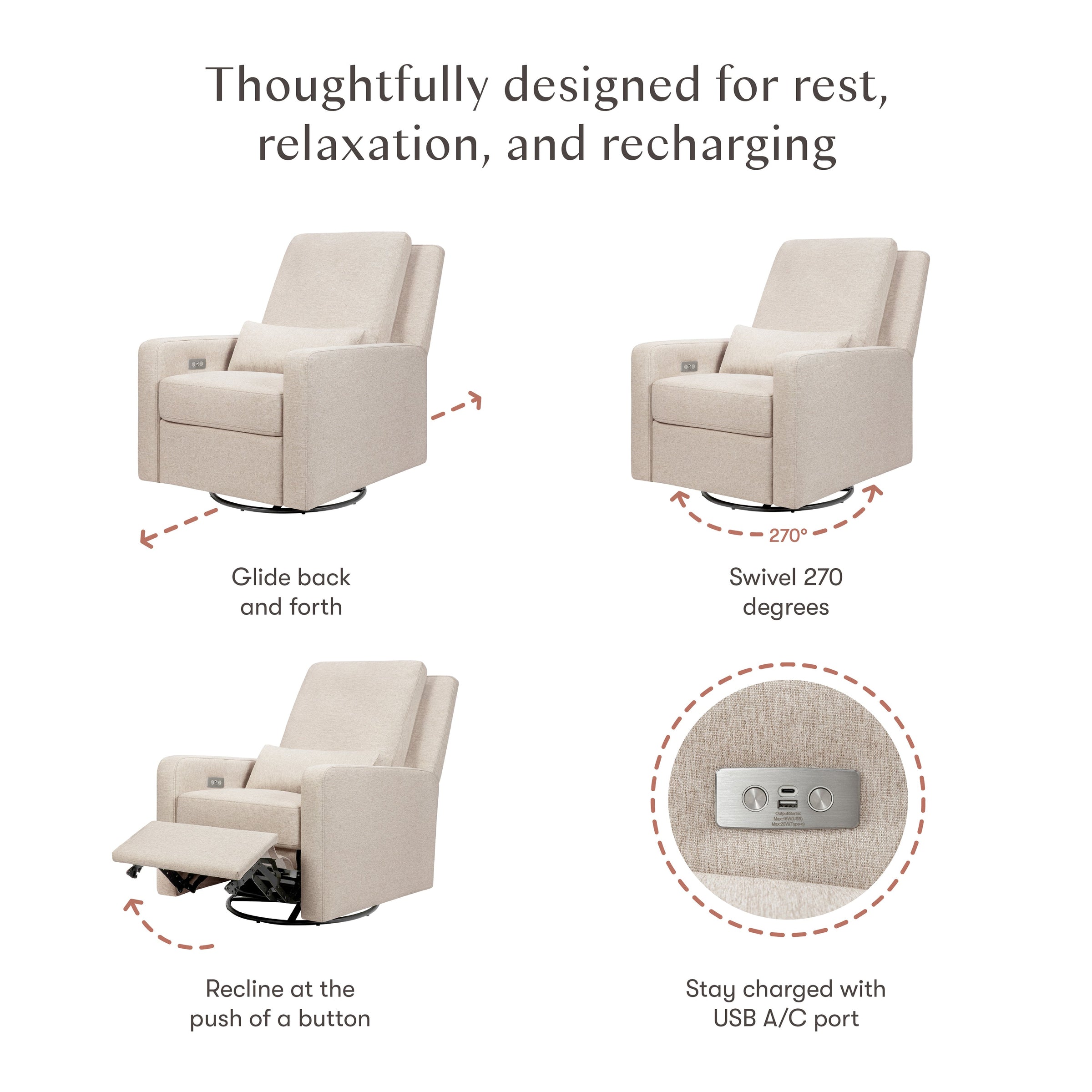 Babyletto Sigi Electronic Recliner and Glider with USB Port