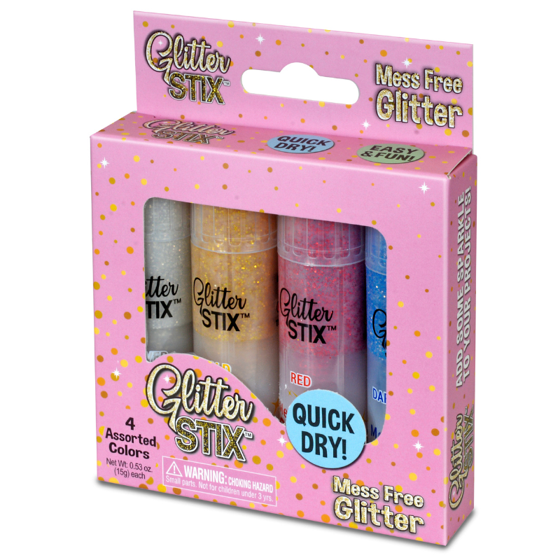 The Pencil Grip Glitter Stix, Mess Free Glitter, Red, Gold, Silver & Blue, Set of 4
