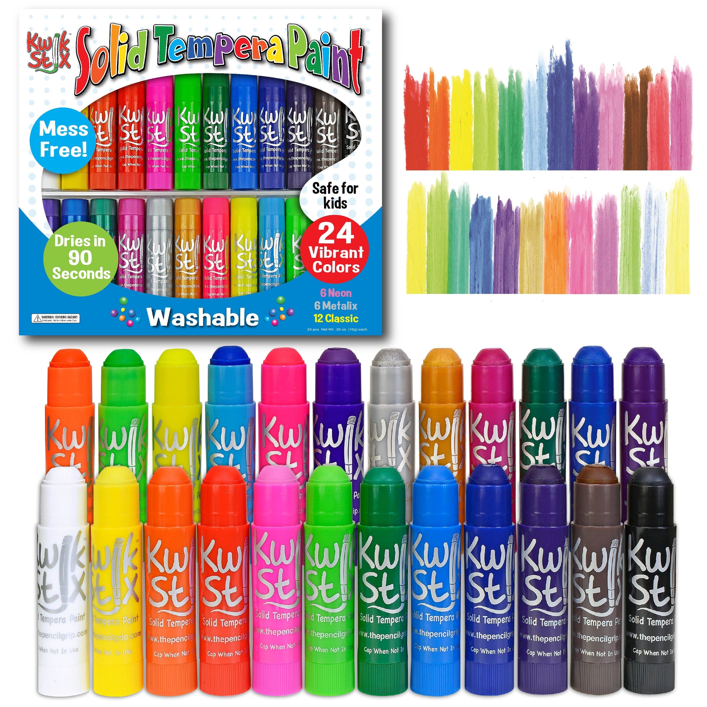 The Pencil Grip Kwik Stix Paint Sticks, Set of 24: Classic, Neon & Metallic