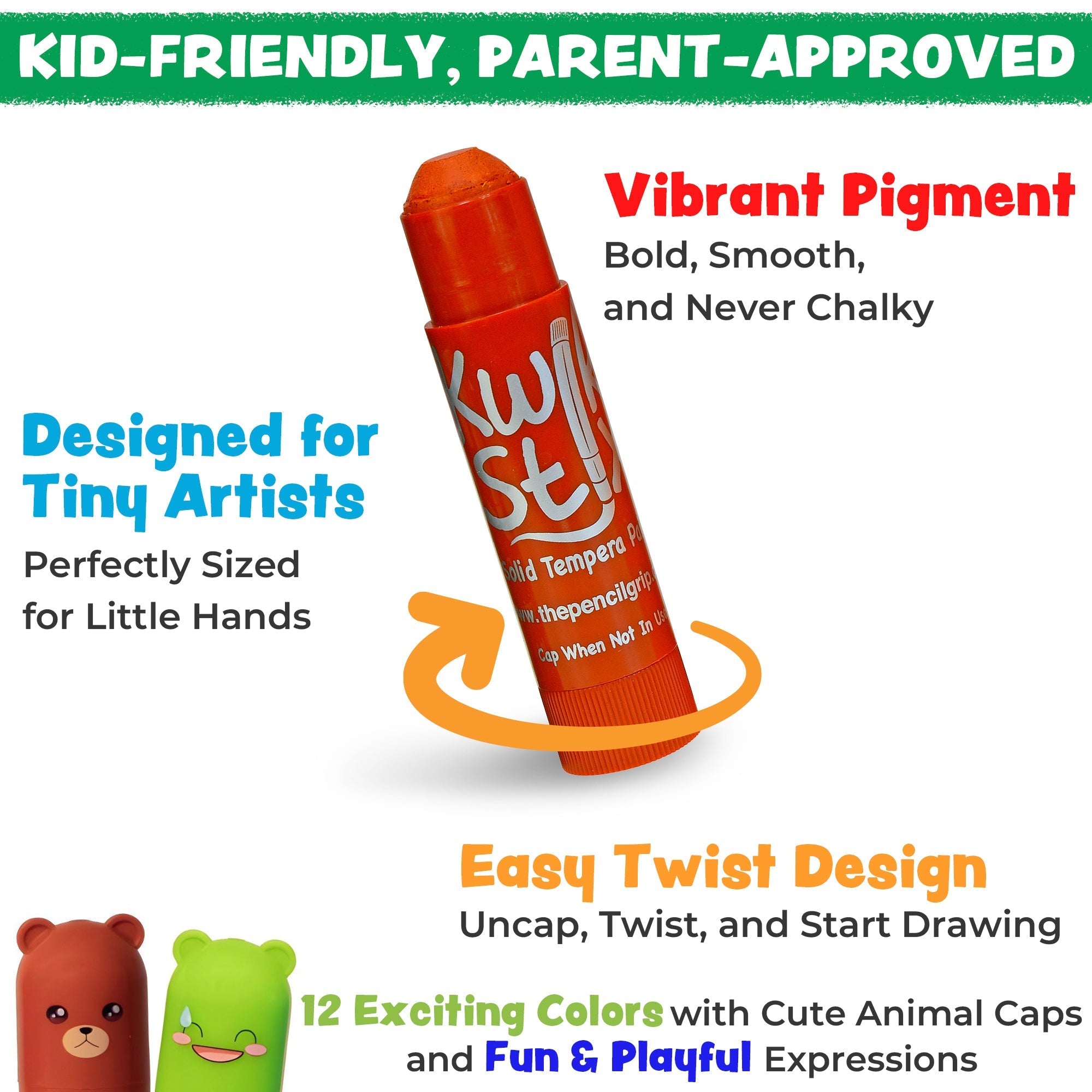 The Pencil Grip Kwik Stix Paint Sticks Cuties, Set of 12 Colors
