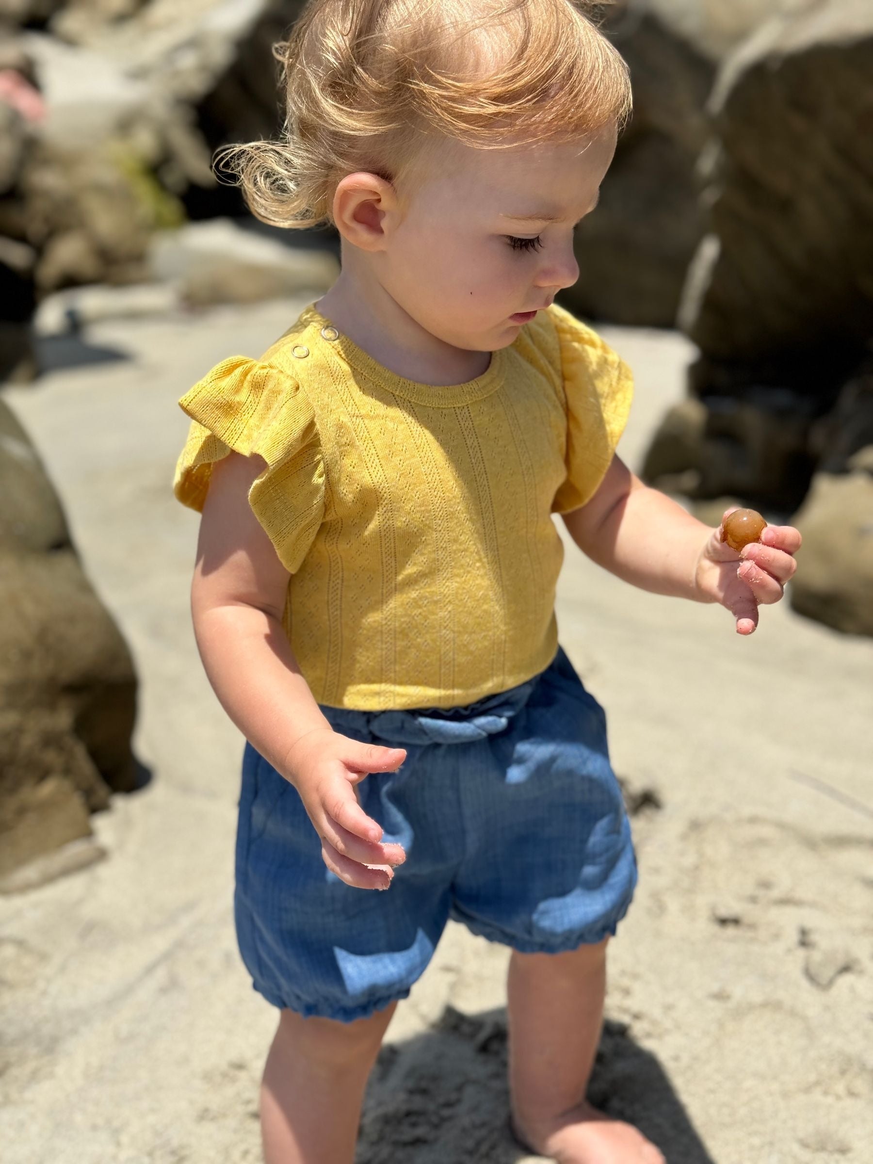 Vignette Wren Onesies | Blue & Yellow Stripe/Floral/Pointelle