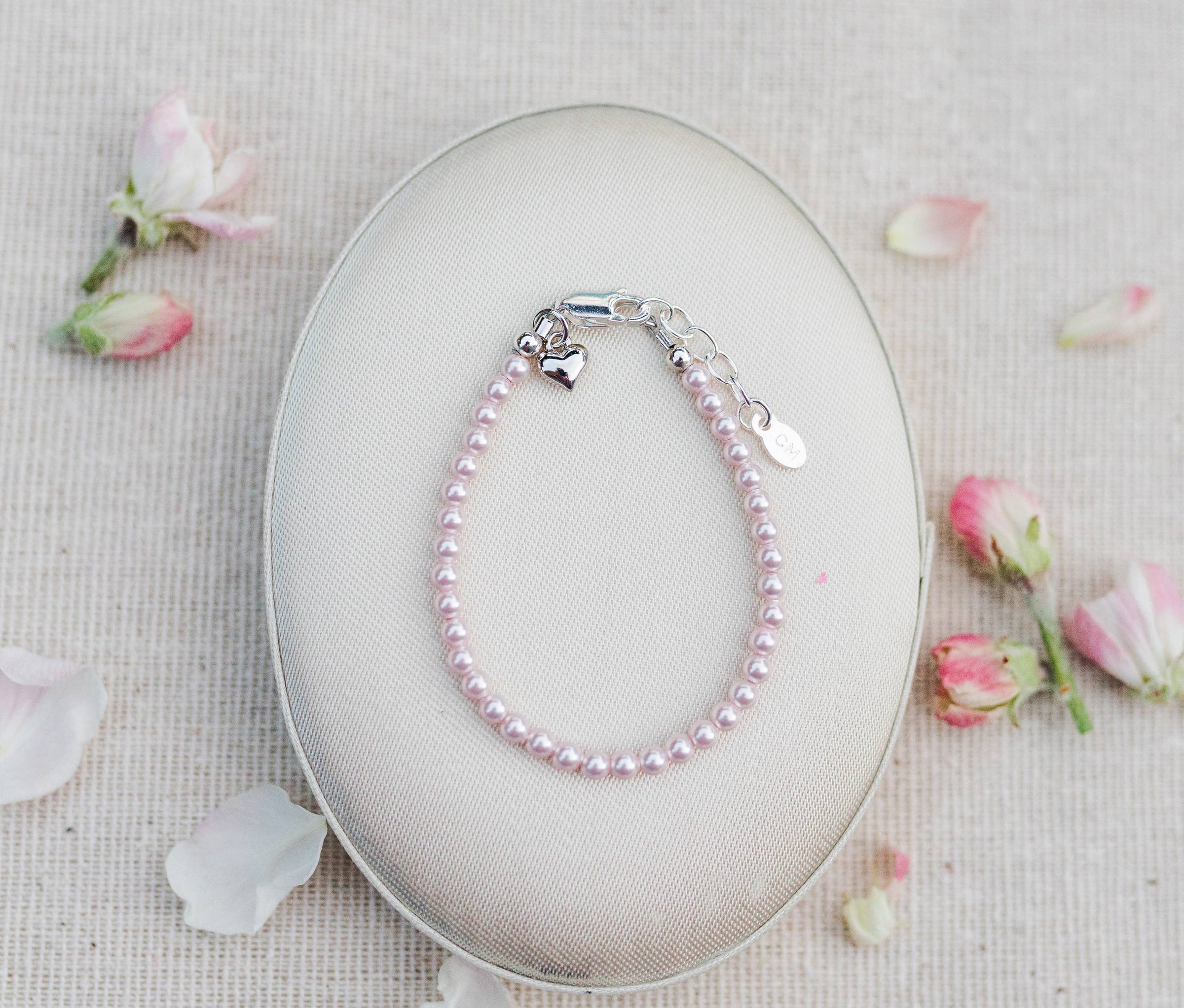 Cherished Moments - Girls Sterling Silver Dainty Pink Pearl Bracelet Baby Gift