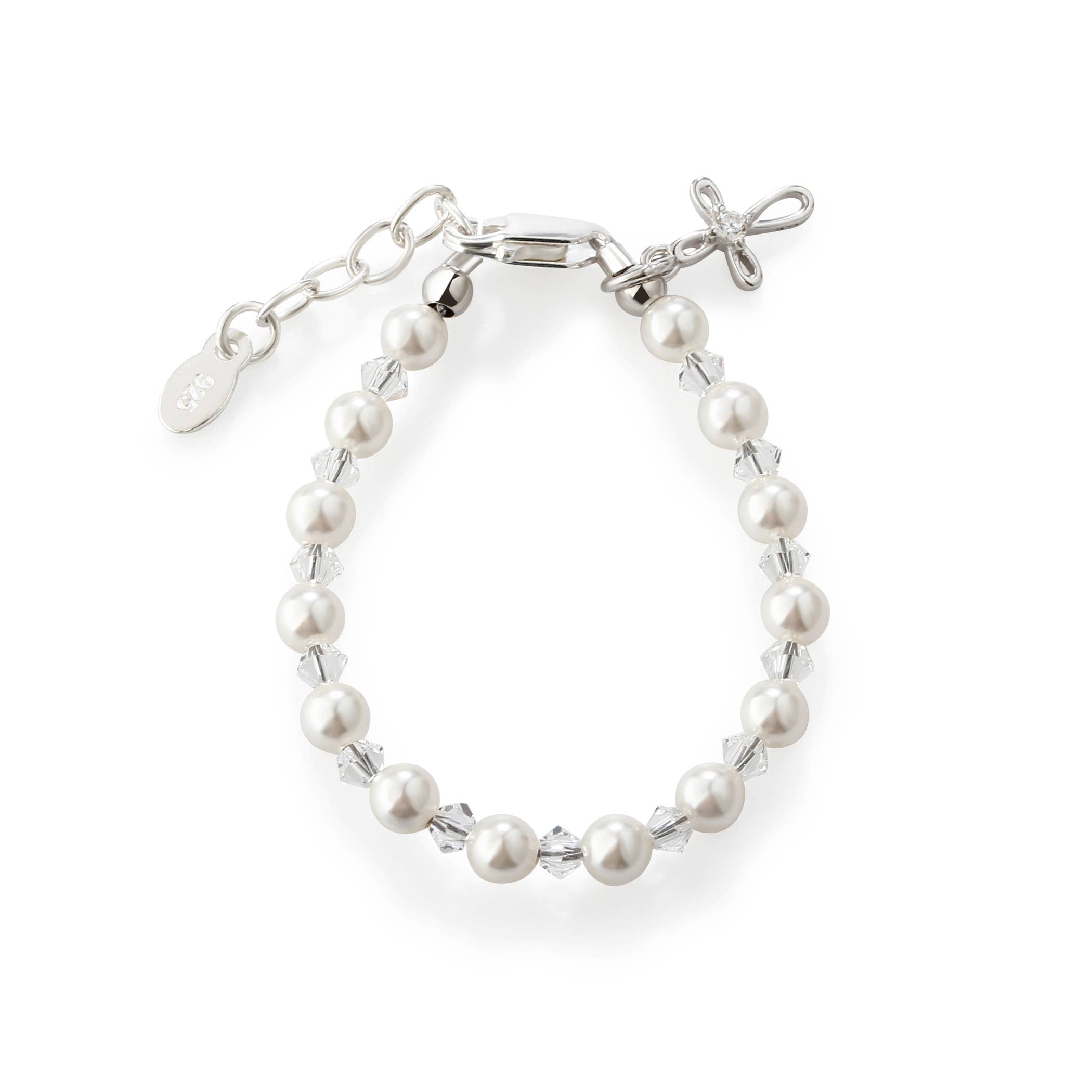 Cherished Moments - Silver Pearl Cross Baby Bracelet Baptism & Communion Gift