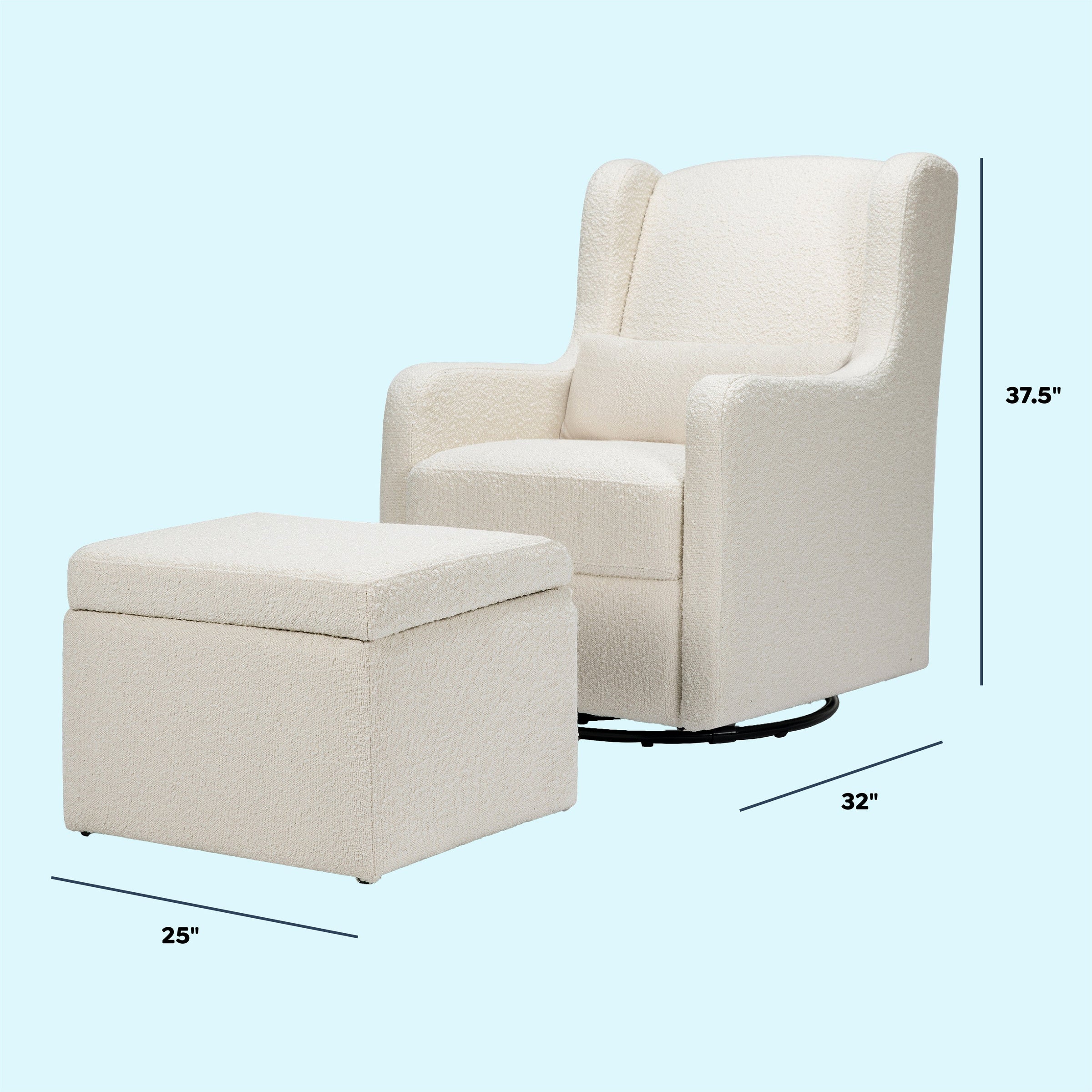 DaVinci Adrian Swivel Glider with Storage Ottoman | Ivory Boucle fabric