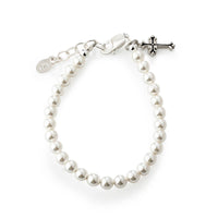 Cherished Moments Girls Silver Pearl Cross Baby Baptism and Communion Bracelet: Medium 1-5 Years