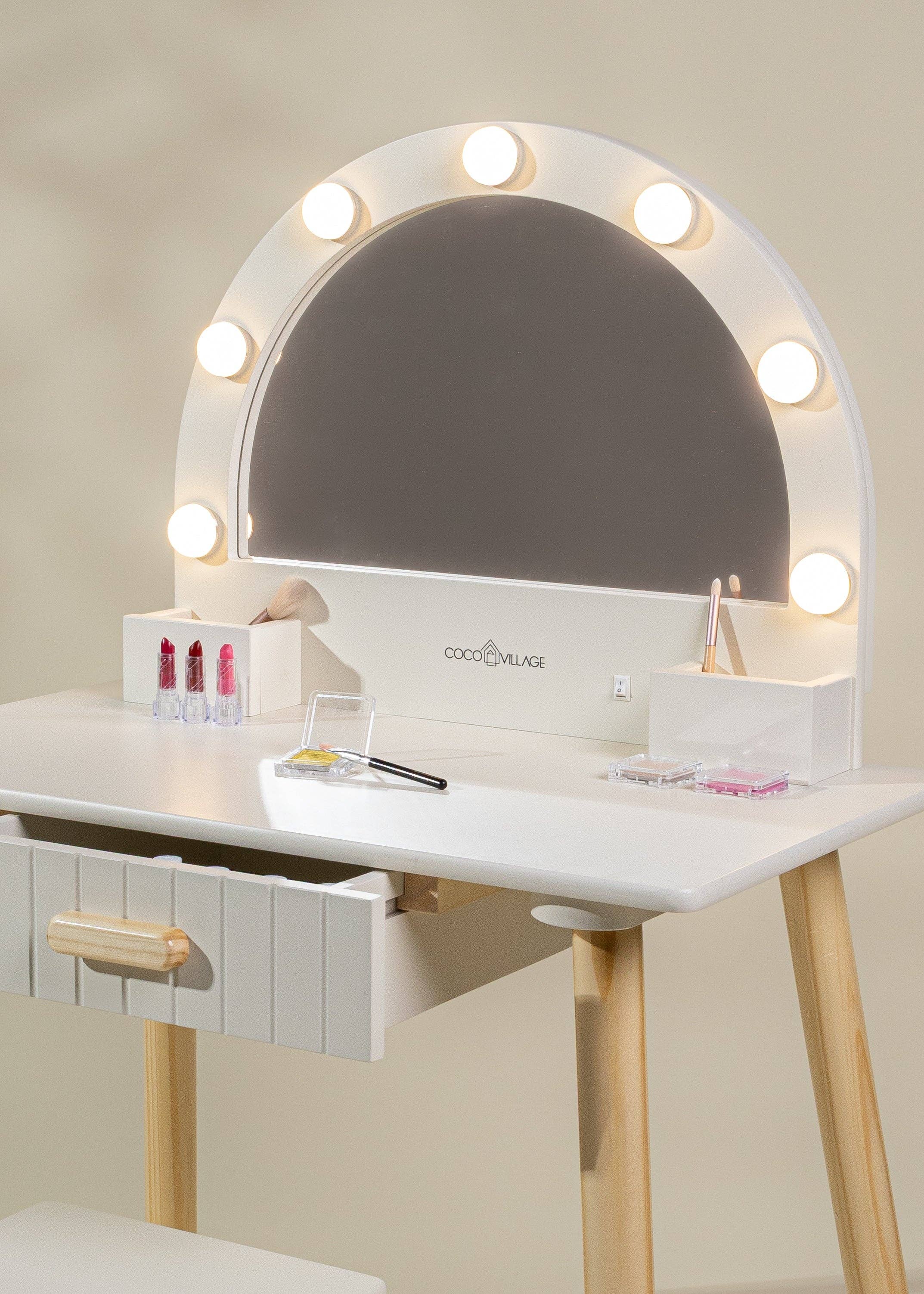 Coco Village - Wooden Play Vanity with Lighted Mirror & Stool