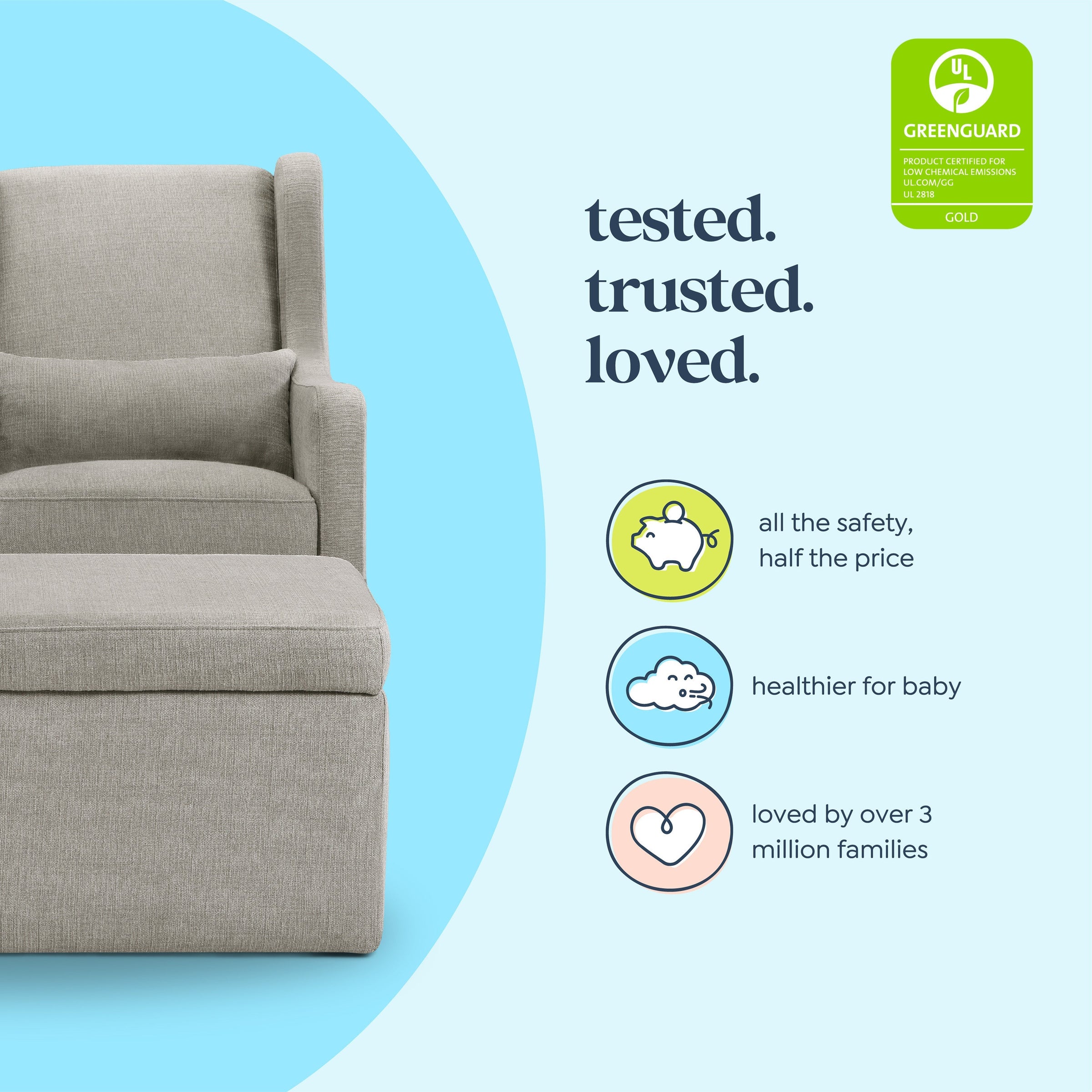 DaVinci Adrian Swivel Glider with Storage Ottoman | Water Repellent & Stain Resistant fabric