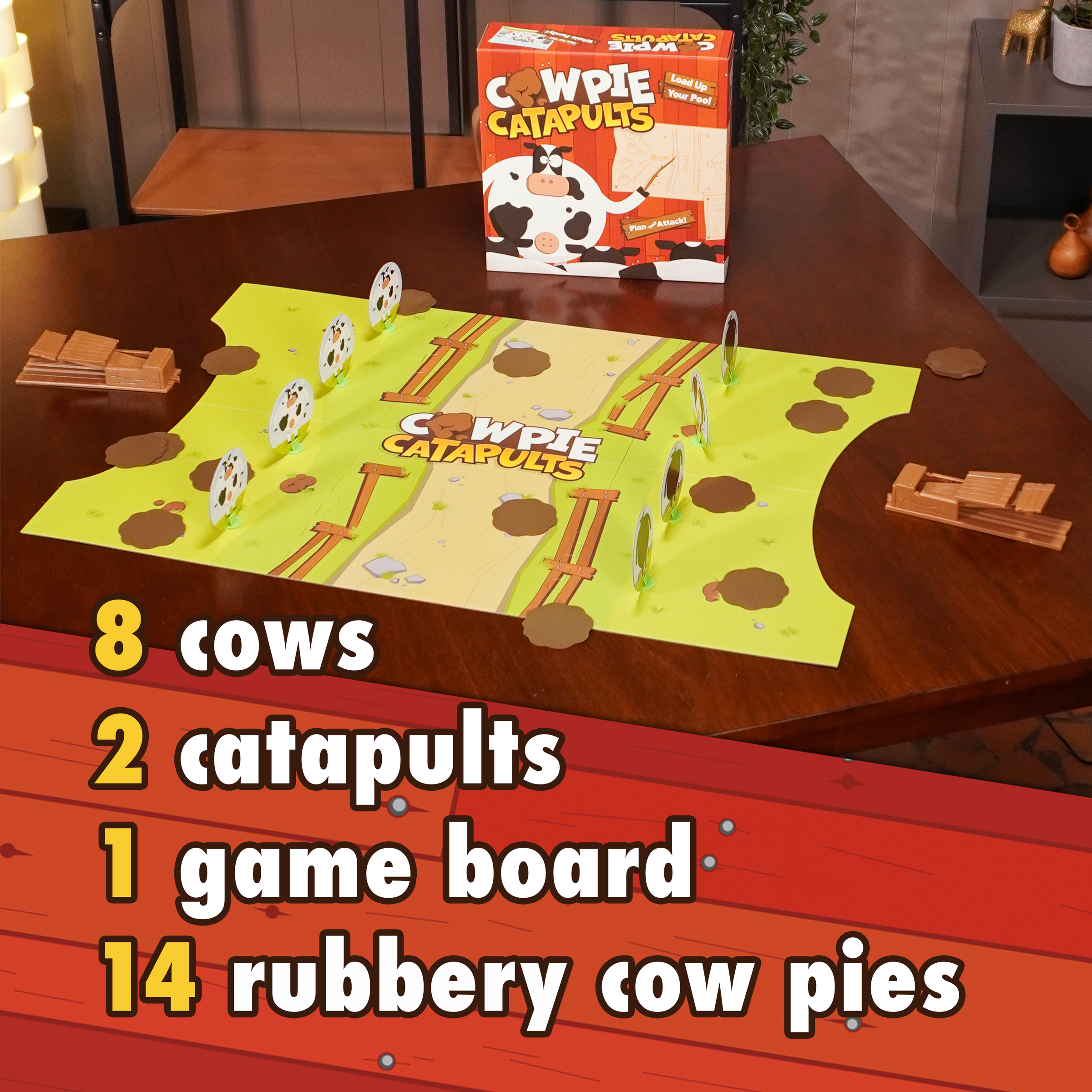 The Good Game Company - Cow Pie Catapults - Launching Action Farm Animals Board Game