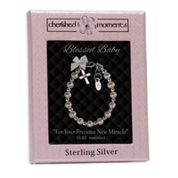 Cherished Moments - Silver Pearl Cross Bracelet for Baptism or Christening Gift