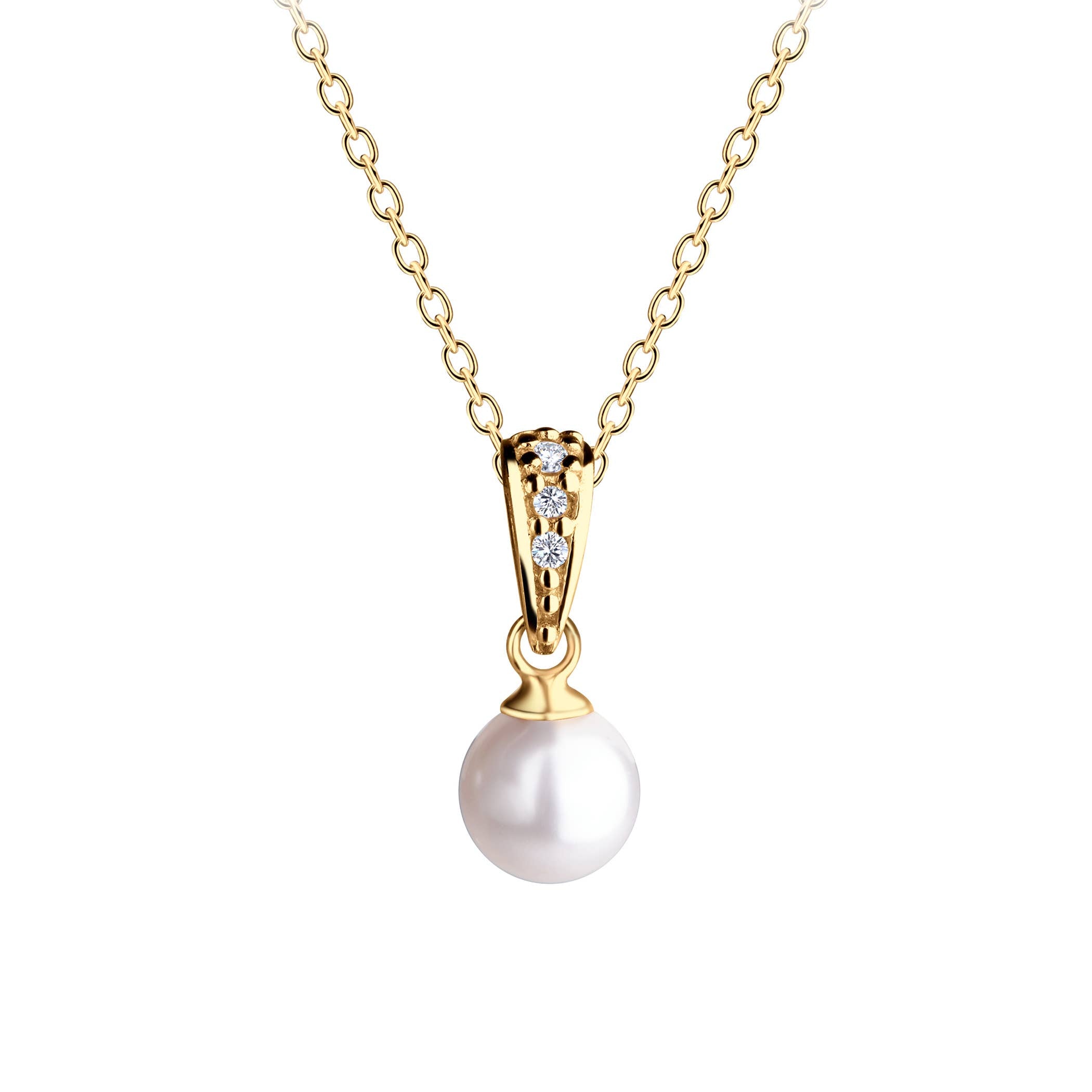 Cherished Moments - Girls 14K Gold-Plated White Pearl Pendant Necklace for Kids