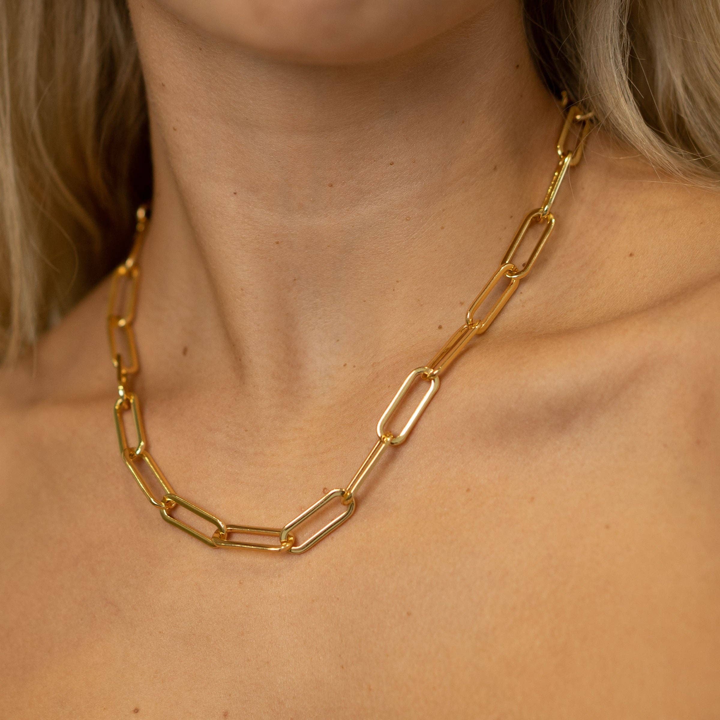 Brenda Grands Waterproof Jewelry - 18K Gold Chunky Paperclip Chain Necklace