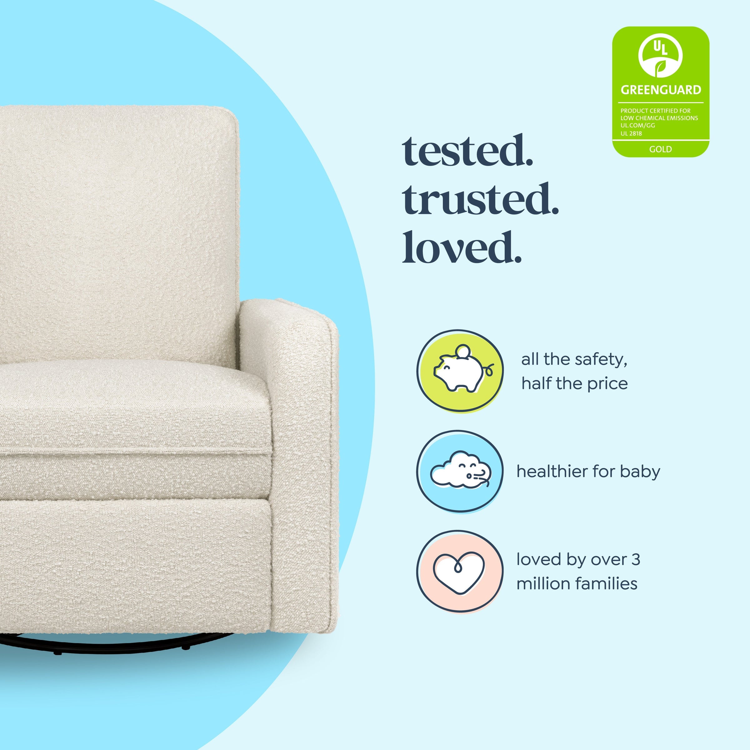 DaVinci Penny Recliner and Swivel Glider | Ivory Boucle Fabric