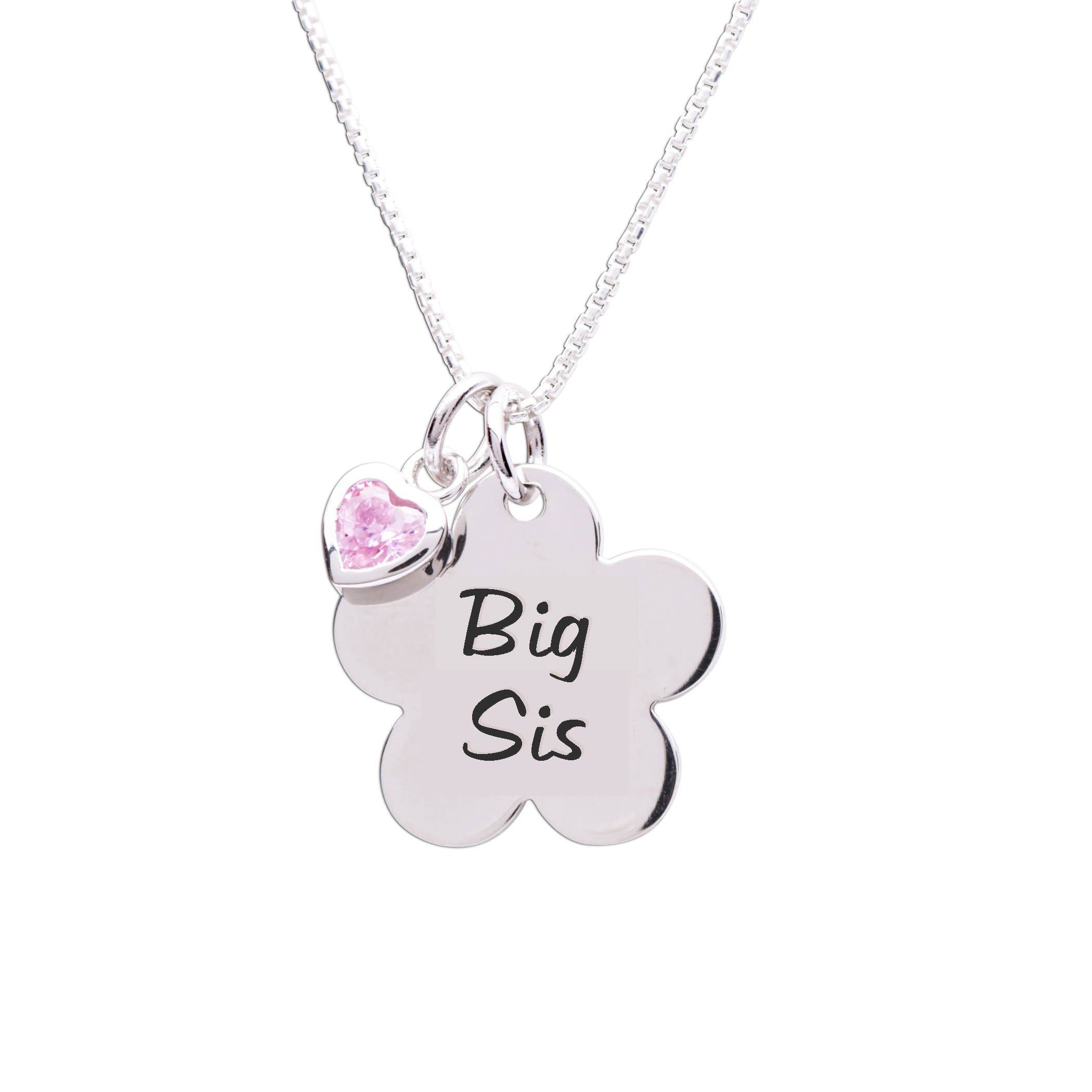 Cherished Moments - Sterling Silver Big Sis Daisy Necklace for Girls and Sisters