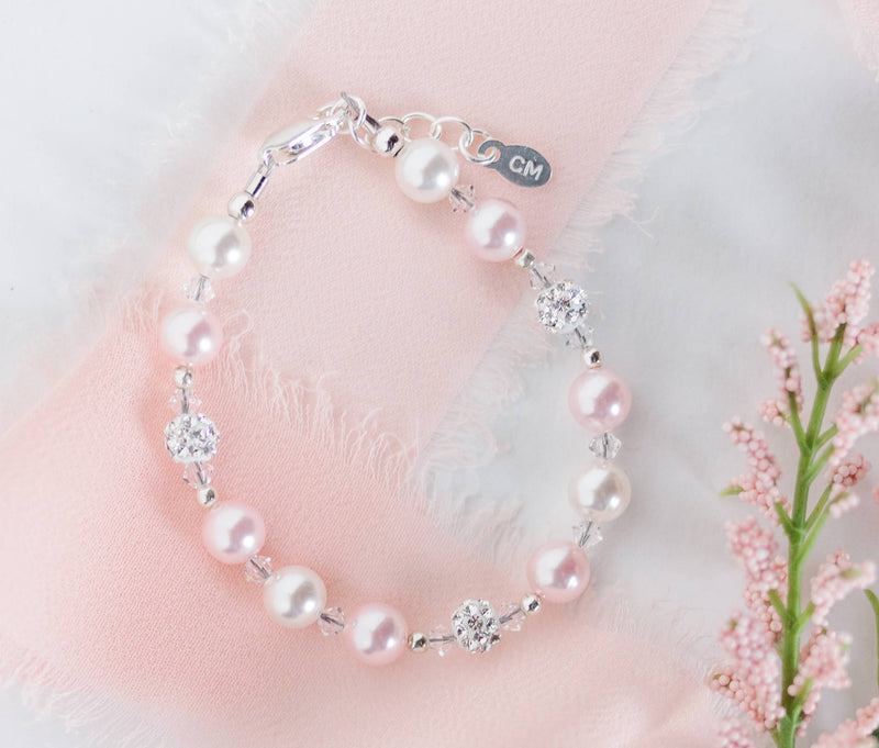 Cherished Moments Kid's Sterling Silver Pink Pearl Baby or Child's Bracelet: Medium 1-5 Years