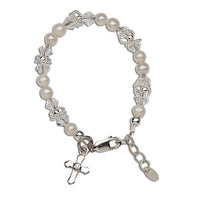 Cherished Moments - Krista - Sterling Silver Pearl Cross Baby Baptism Bracelet