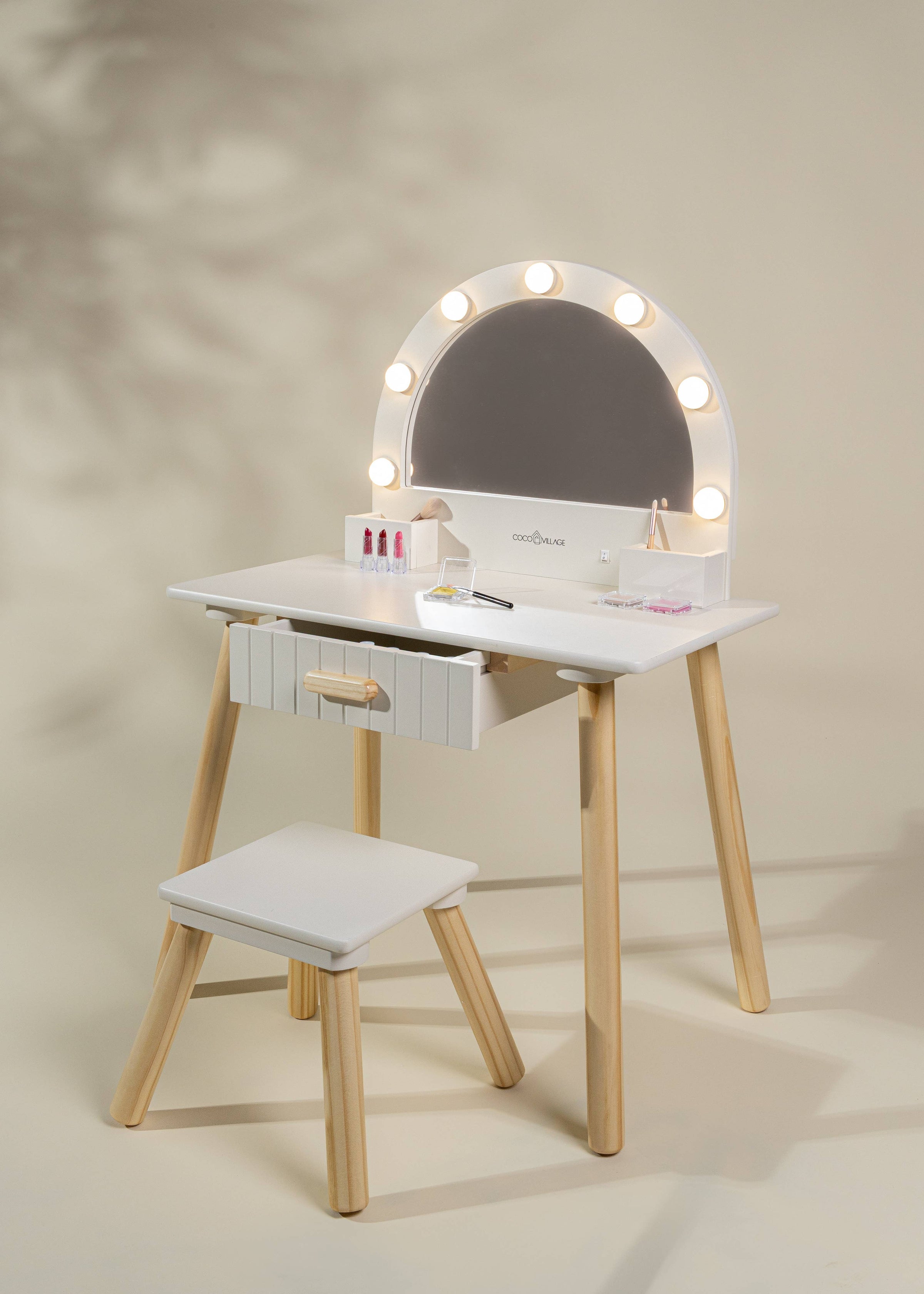 Coco Village - Wooden Play Vanity with Lighted Mirror & Stool