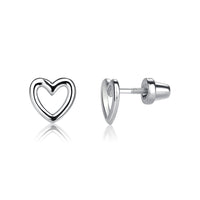 Cherished Moments Sterling Silver Screw-Back Hollow Heart Earrings for Kids