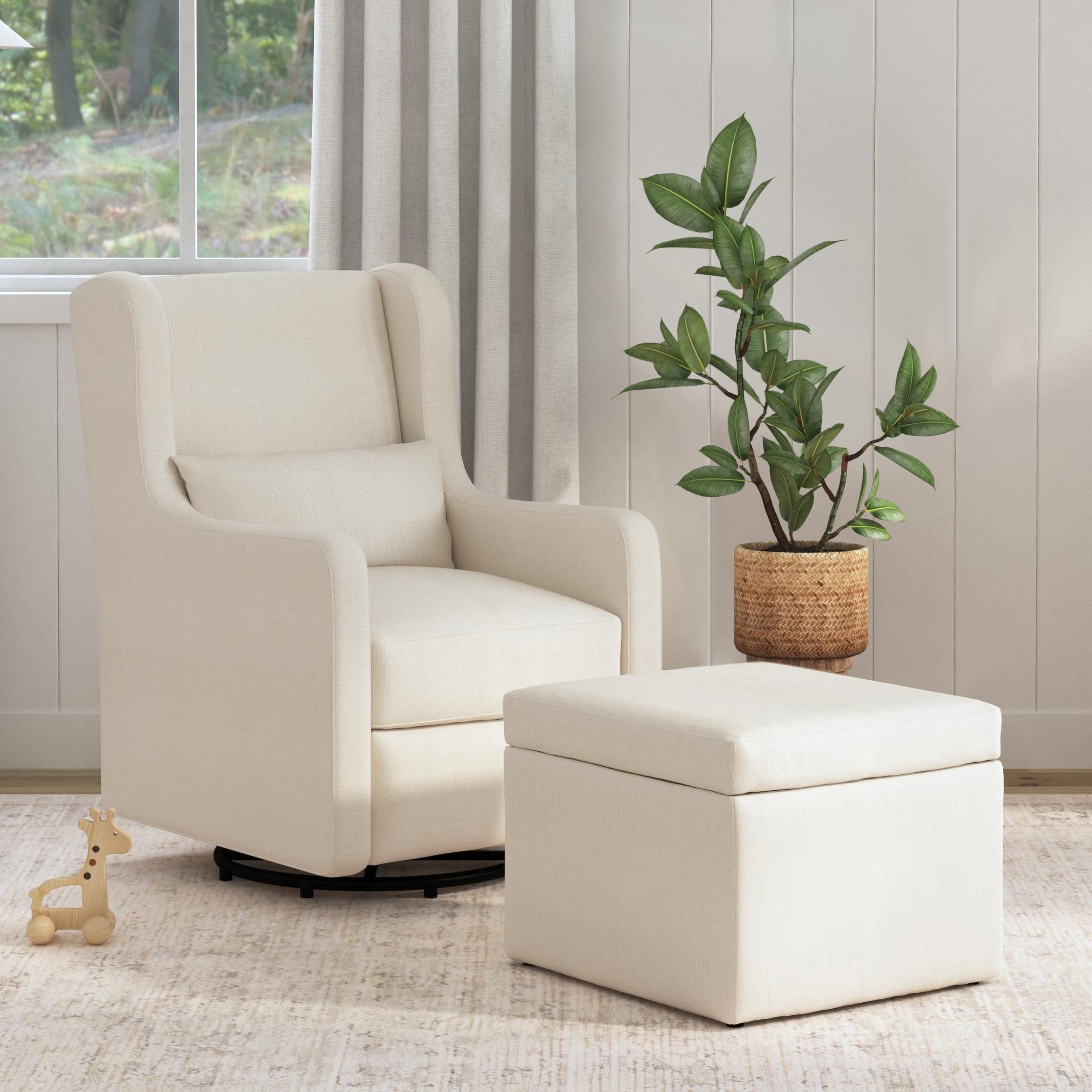 DaVinci Adrian Swivel Glider with Storage Ottoman | Water Repellent & Stain Resistant fabric
