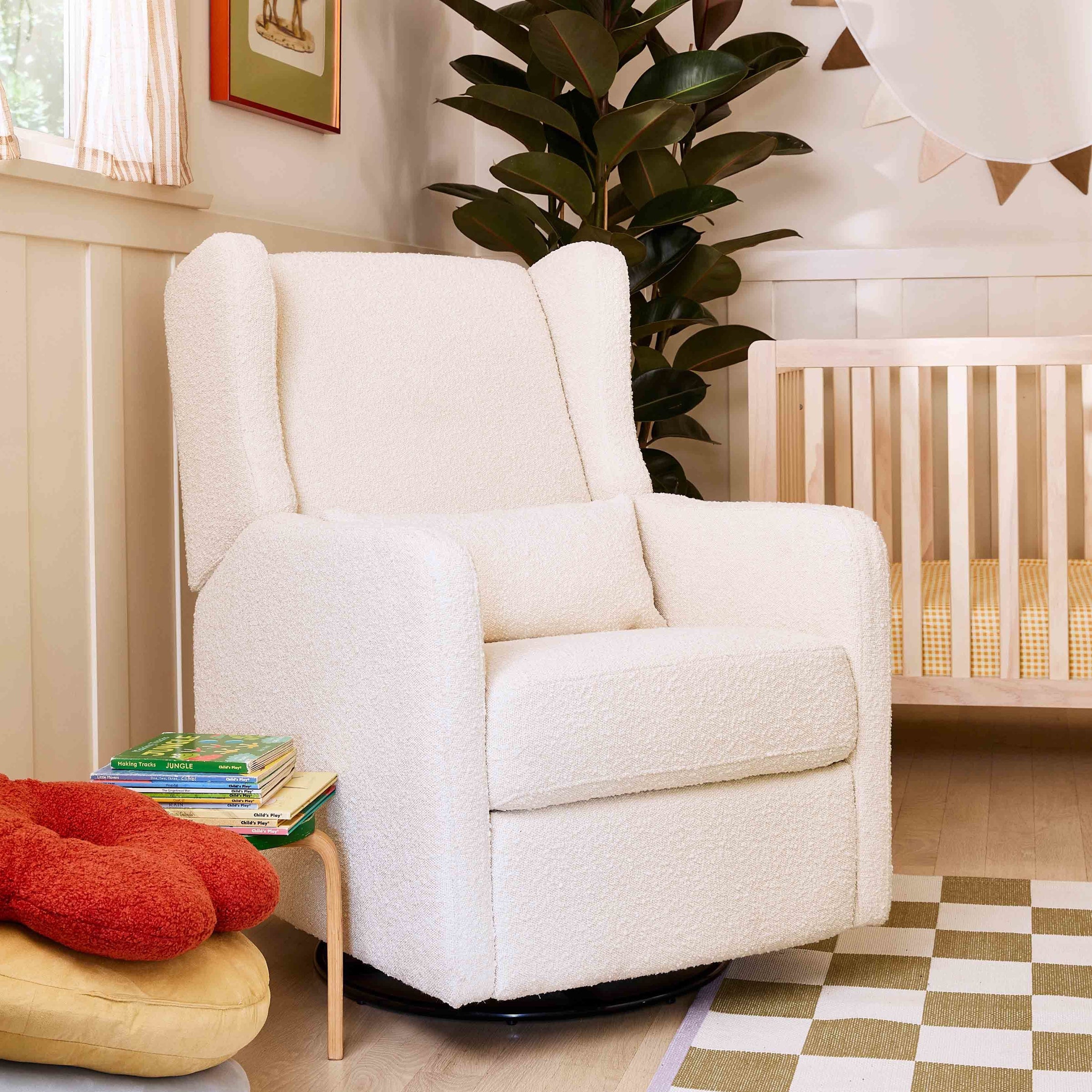 DaVinci Arlo Recliner and Swivel Glider | Ivory Boucle Fabric