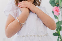 Cherished Moments Girls Silver Pearl Cross Baby Baptism and Communion Bracelet: Medium 1-5 Years