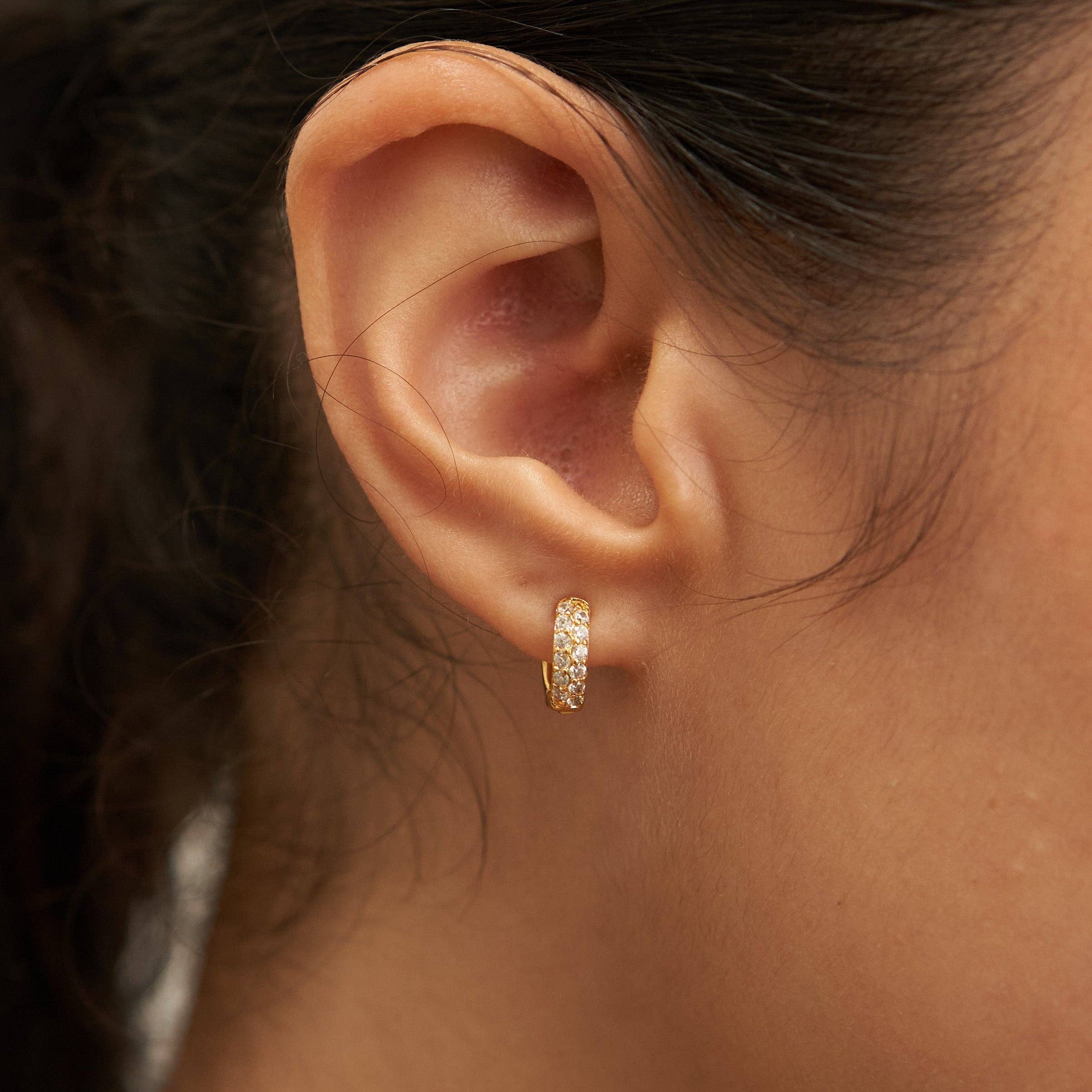 Brenda Grands Waterproof Jewelry - 18k Gold Crystal Huggies