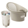 Nattou & Shnuggle Baby Bathtime Essentials Bundle | Newborn Baby Bath with Support, Rinse Jug, and Ellie Bath Toy Scoop - Taupe