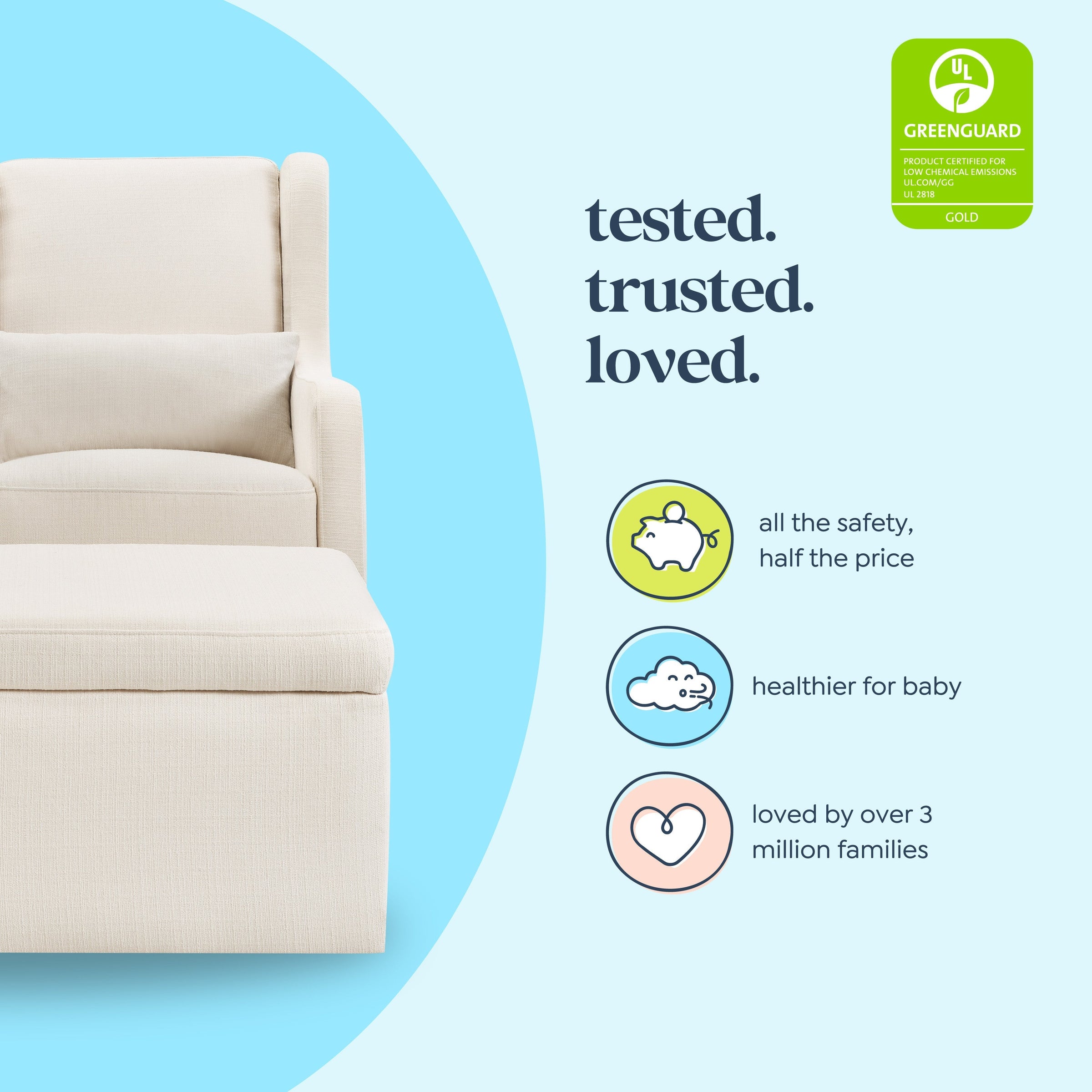 DaVinci Adrian Swivel Glider with Storage Ottoman | Water Repellent & Stain Resistant fabric