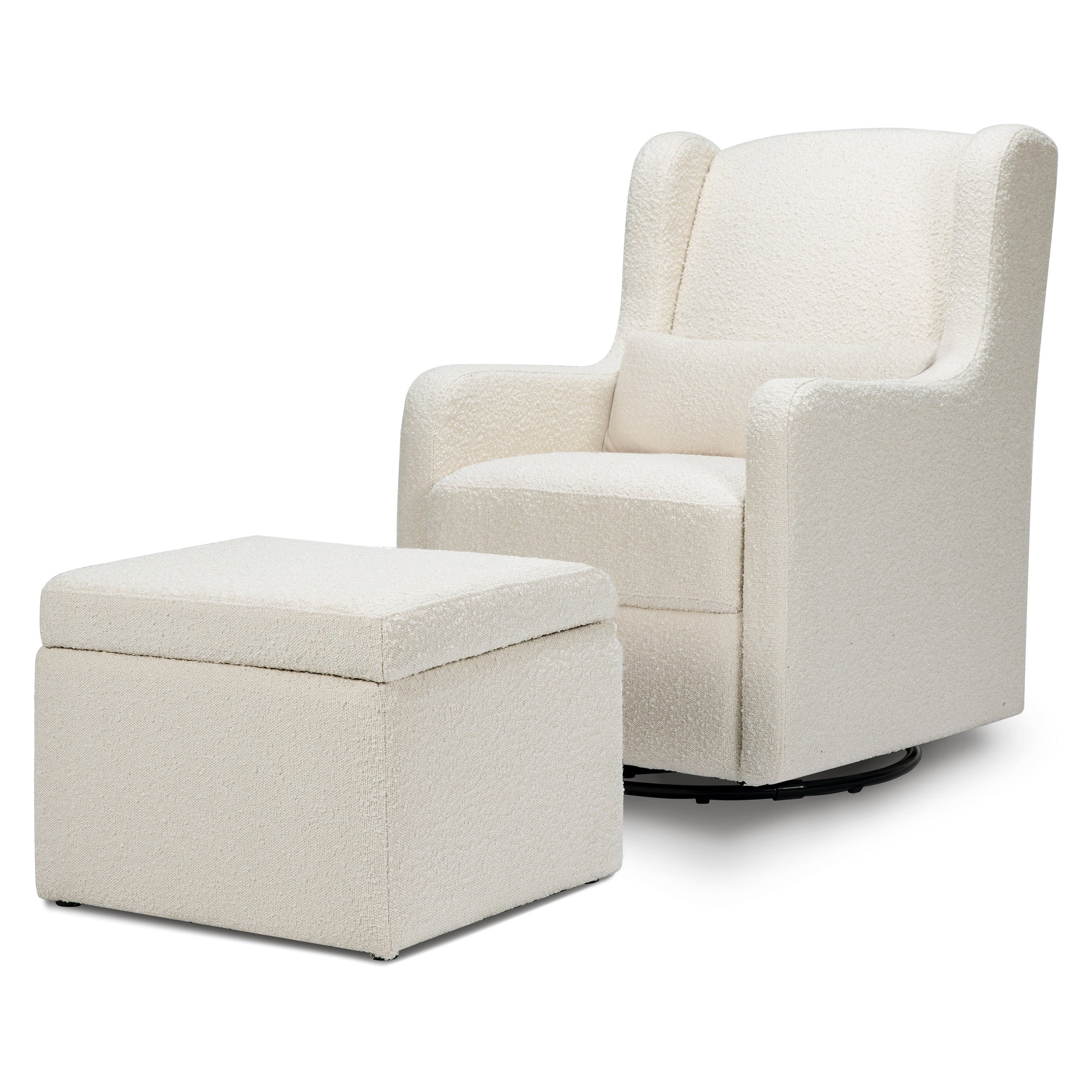 DaVinci Adrian Swivel Glider with Storage Ottoman | Ivory Boucle fabric
