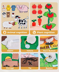 JoyCat 15-in-1 Farm Animals Montessori Busy Book