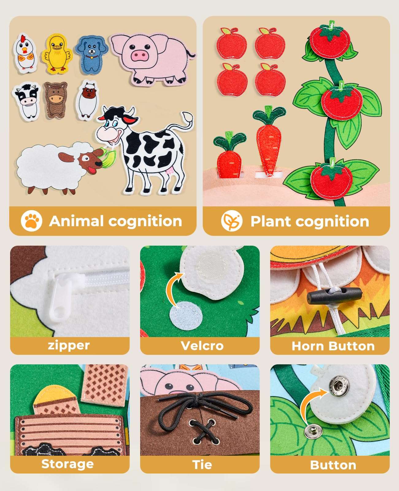 JoyCat 15-in-1 Farm Animals Montessori Busy Book