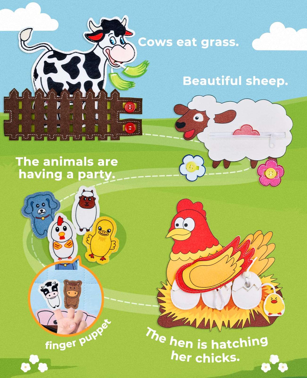 JoyCat 15-in-1 Farm Animals Montessori Busy Book