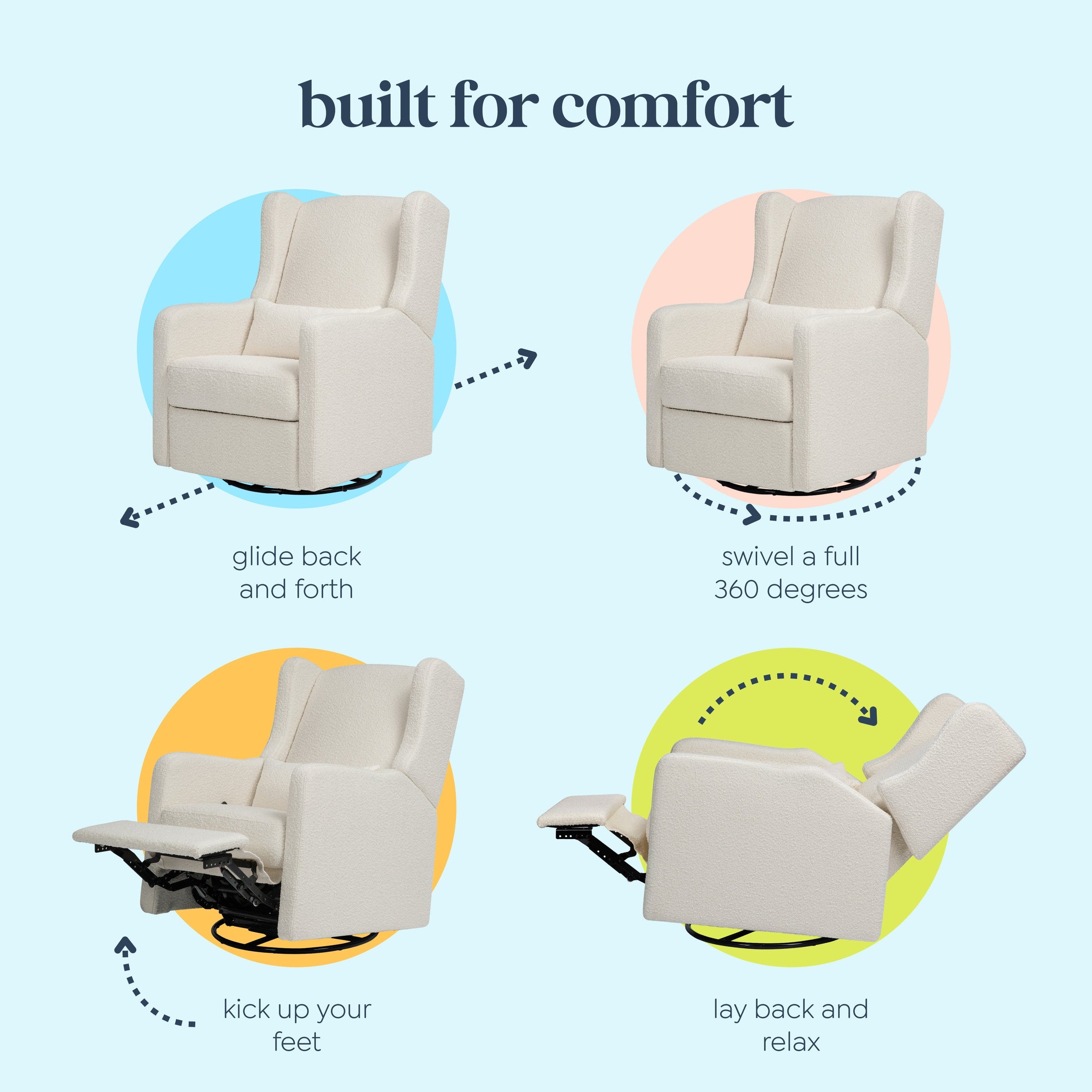 DaVinci Arlo Recliner and Swivel Glider | Ivory Boucle Fabric
