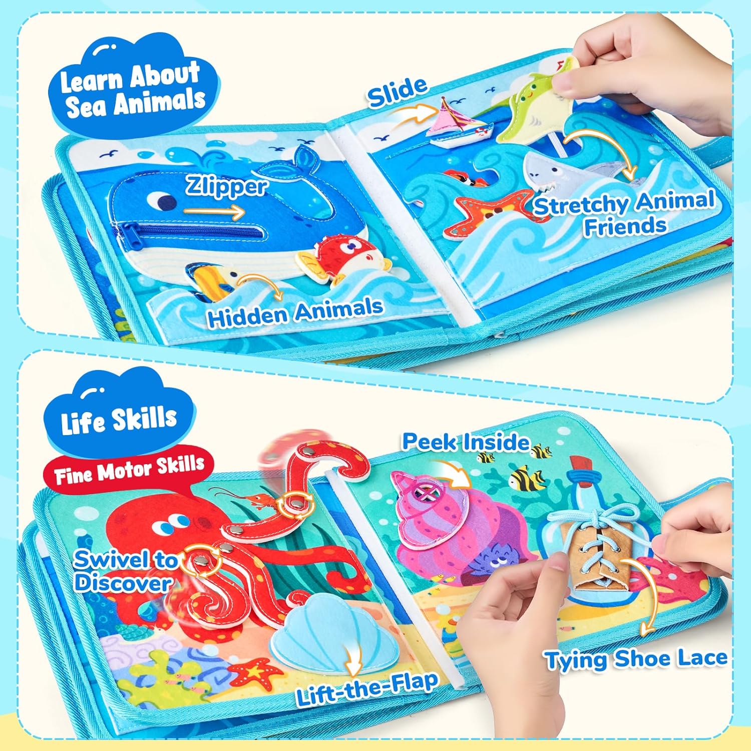 JoyCat 15-in-1 Ocean Friends Montessori Busy Book