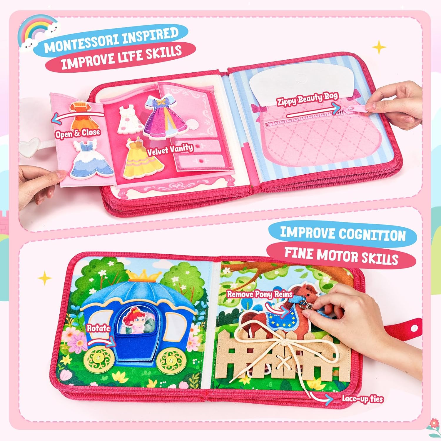 JoyCat 15-in-1 Princess Kids Montessori Busy Book