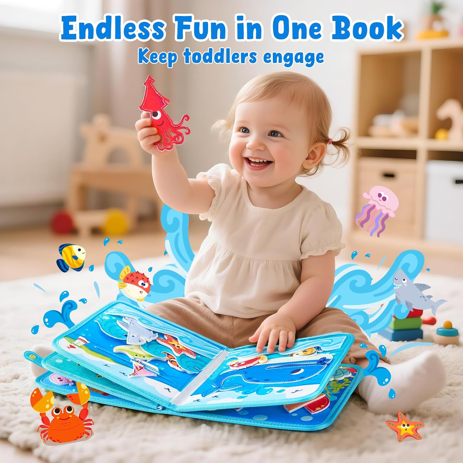 JoyCat 15-in-1 Ocean Friends Montessori Busy Book