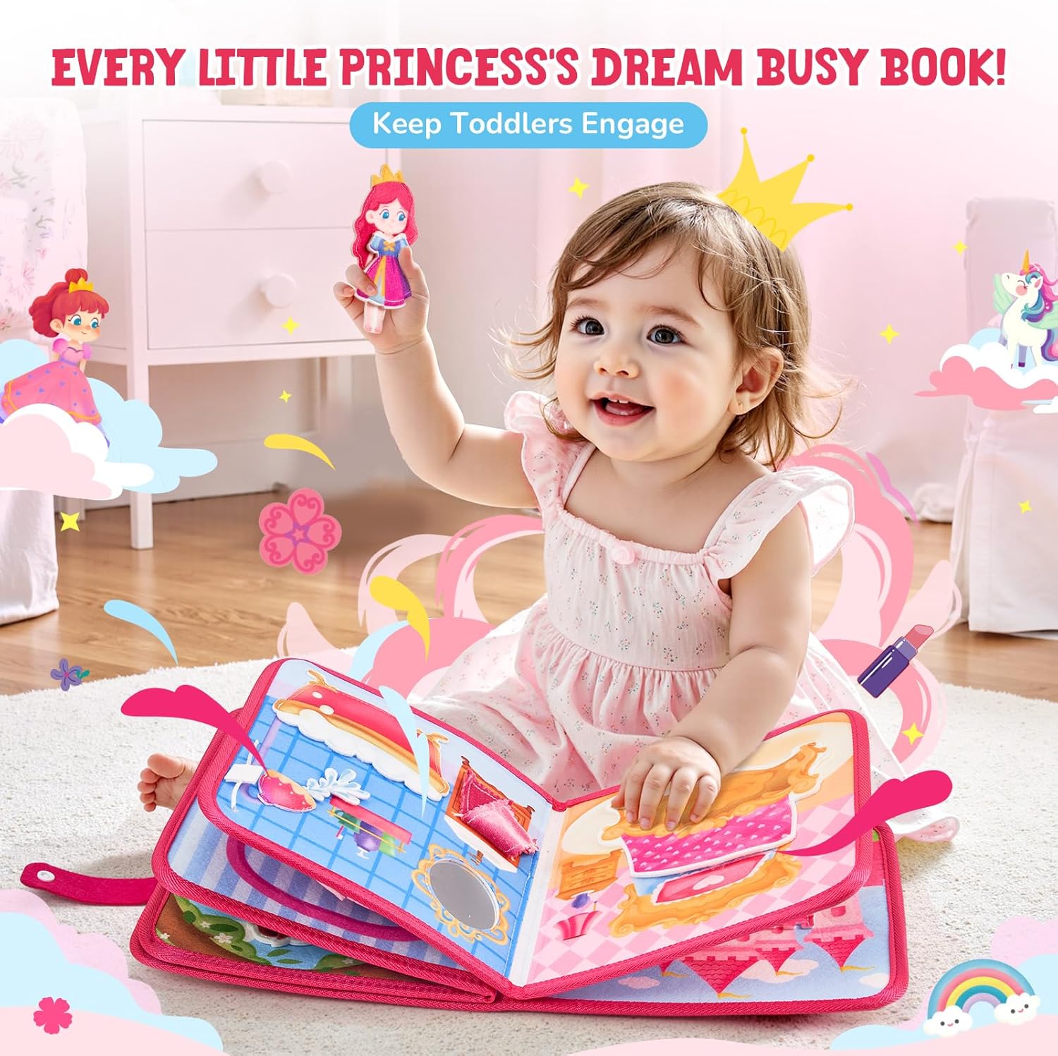 JoyCat 15-in-1 Princess Kids Montessori Busy Book