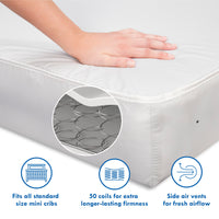 DaVinci Deluxe Coil Firm Support Mini Crib Mattress | GREENGUARD Gold Certified | Lightweight | Waterproof
