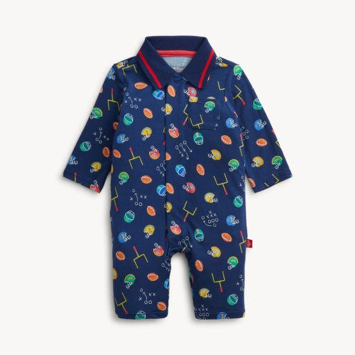 Magnetic Me First Down Fun Modal Long Sleeve Polo Romper