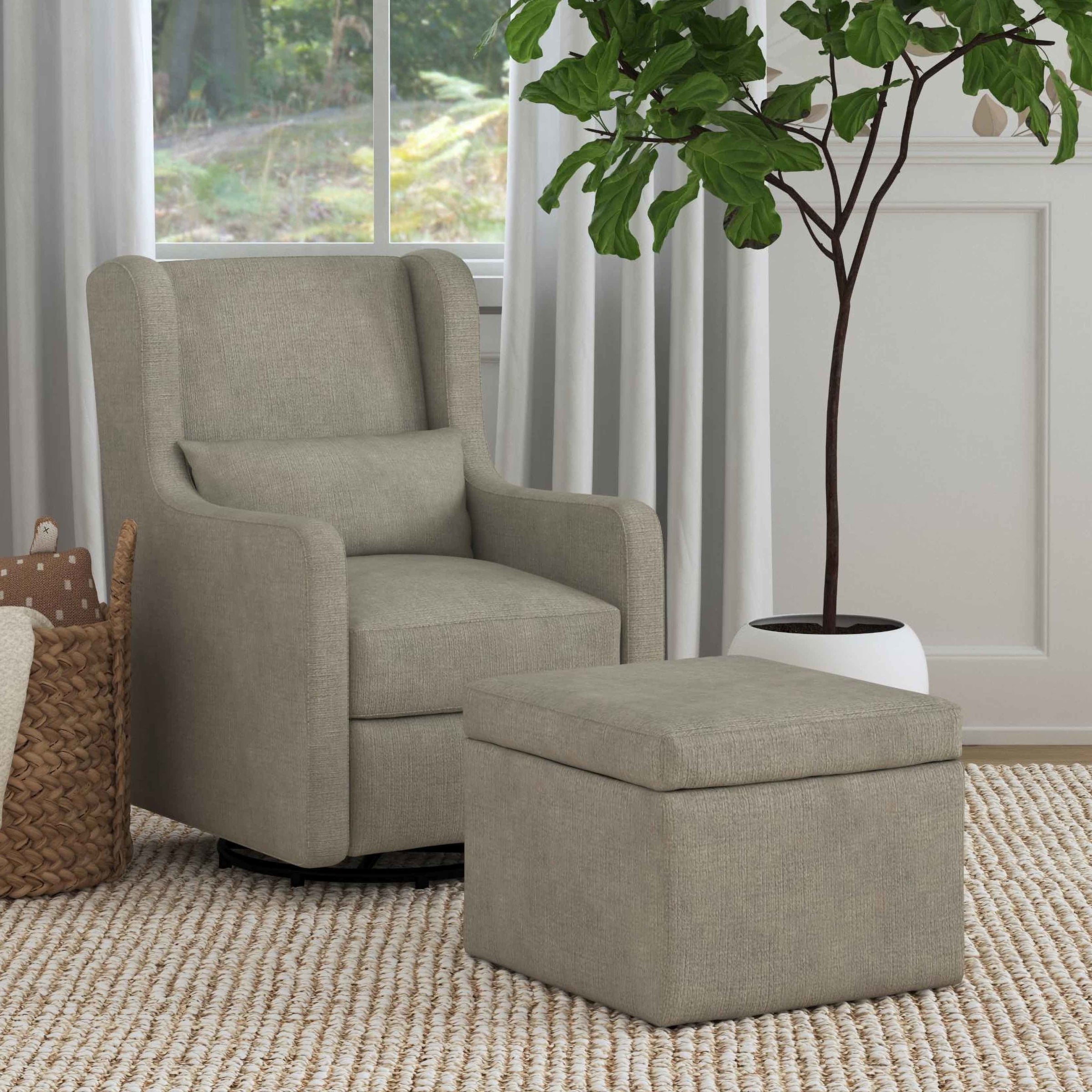 DaVinci Adrian Swivel Glider with Storage Ottoman | Water Repellent & Stain Resistant fabric