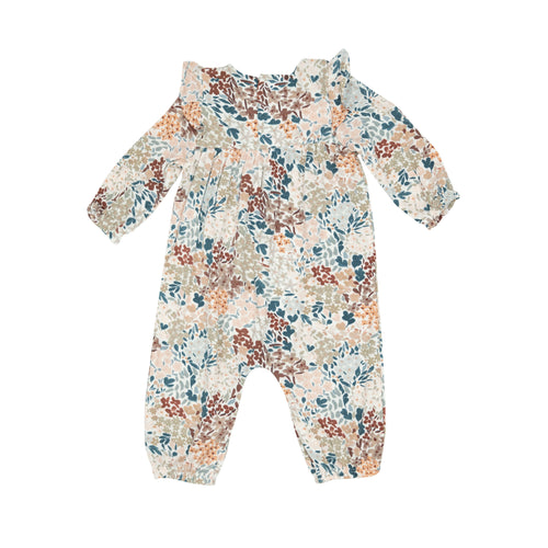 Angel Dear Painted Fall Floral Ruffle Sleever Romper
